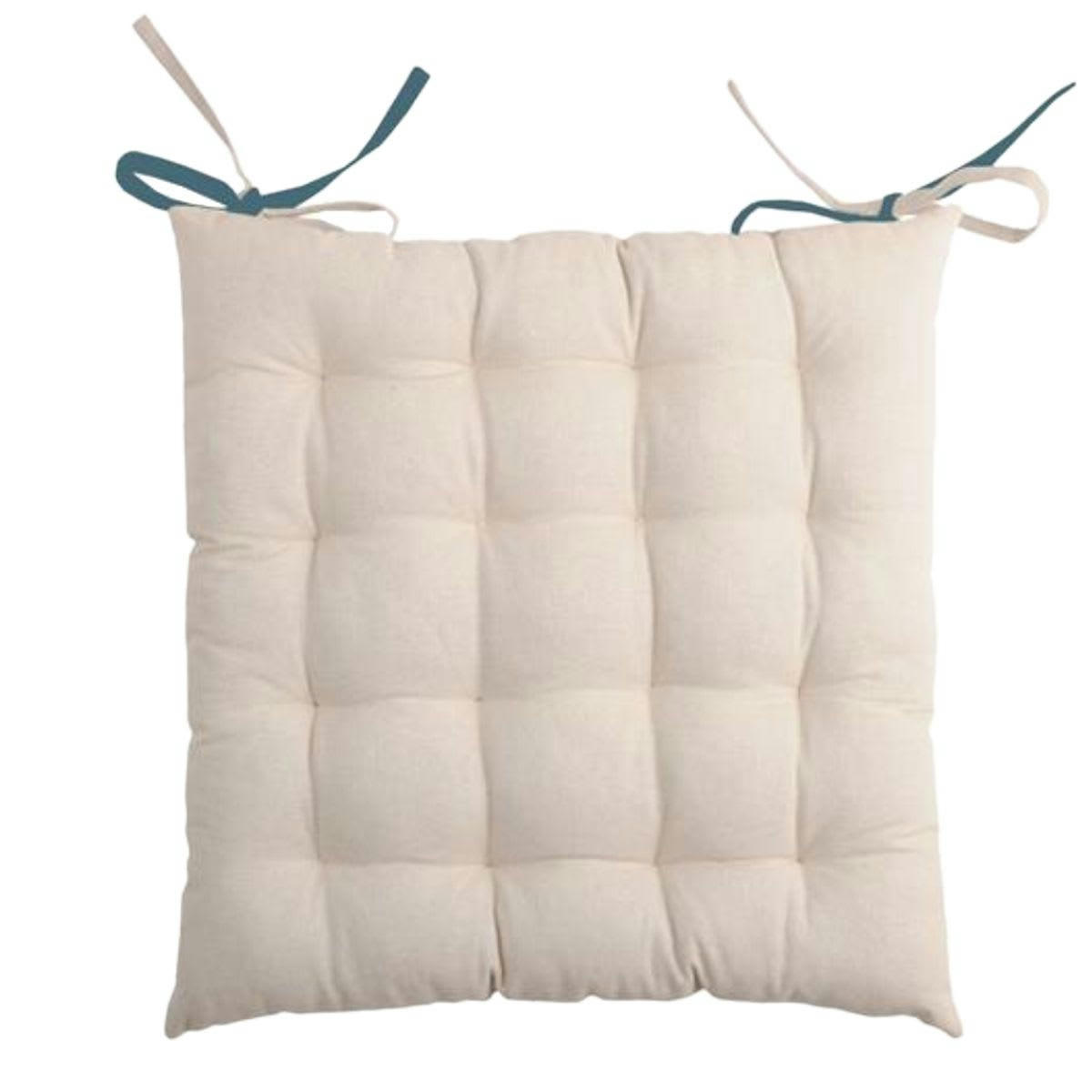 BIFACE - Coussin de chaise 2 faces pétrole et lin 40x40