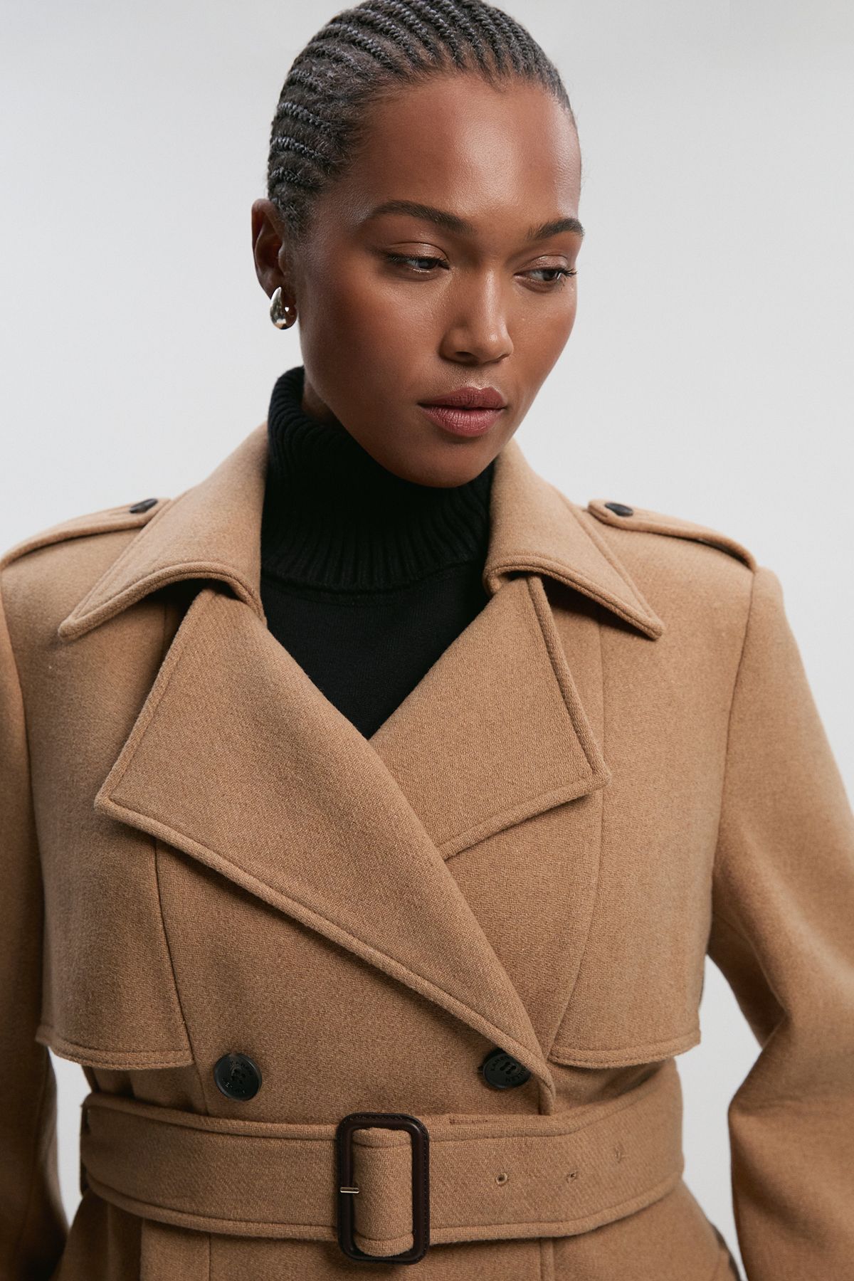 KarenMillen Plus size Wool Placement Print Tailored Double Breasted Belted Midi Coat