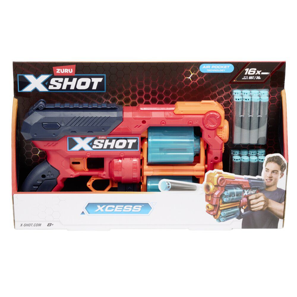 Pistolet à fléchettes x16 Zuru Xshot Xcess plastique rouge et bleu