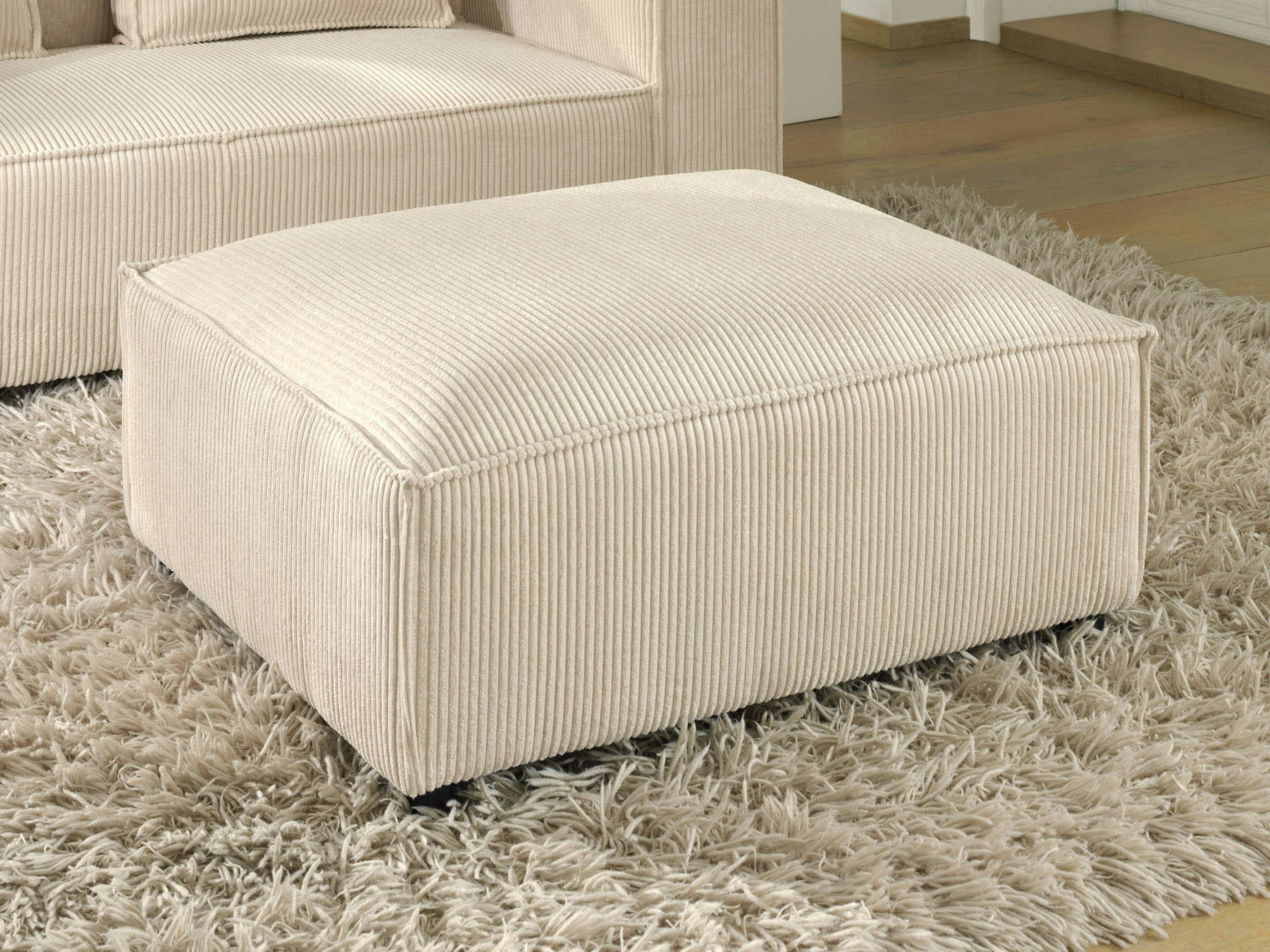 STELLA - Pouf en velours côtelé beige