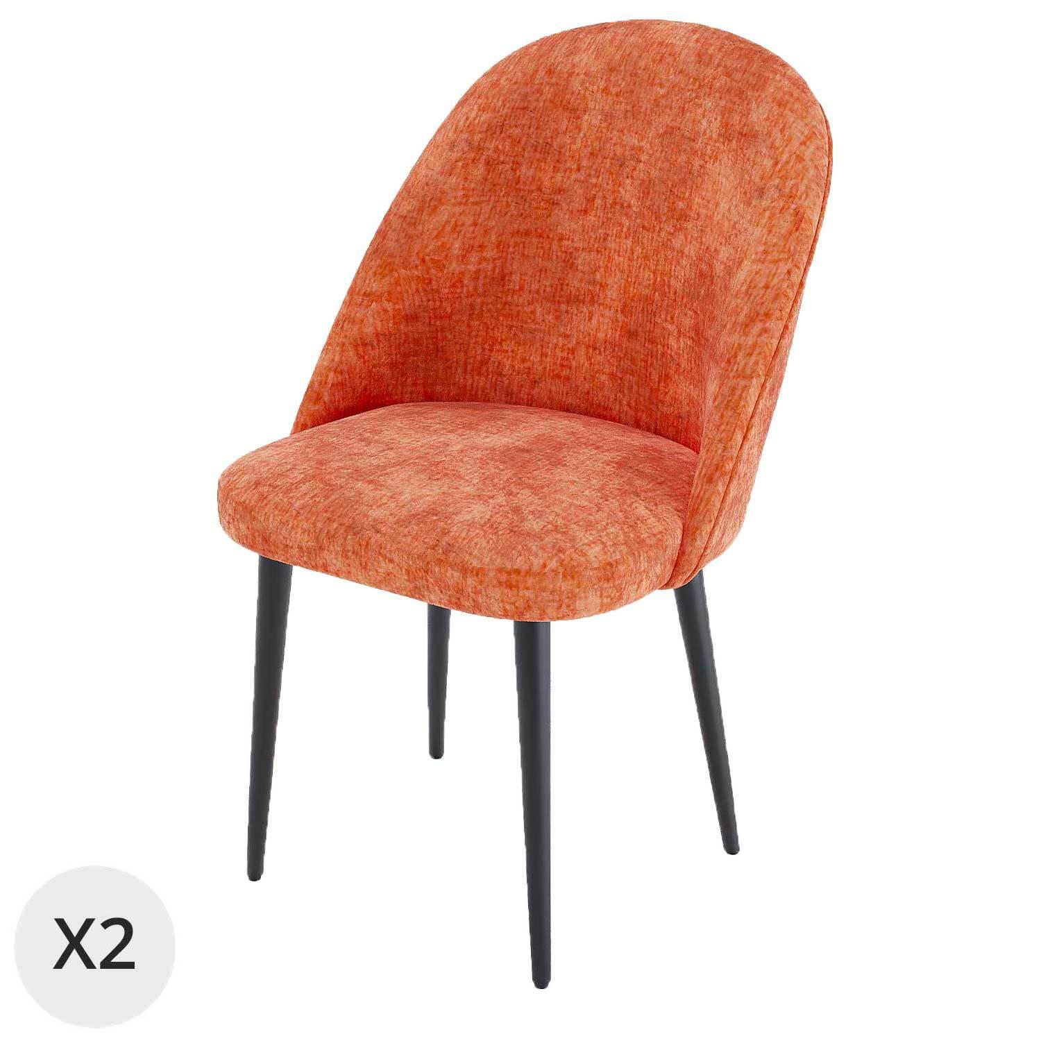 NINA - Lot de 2 chaises en velours ocre & métal noir