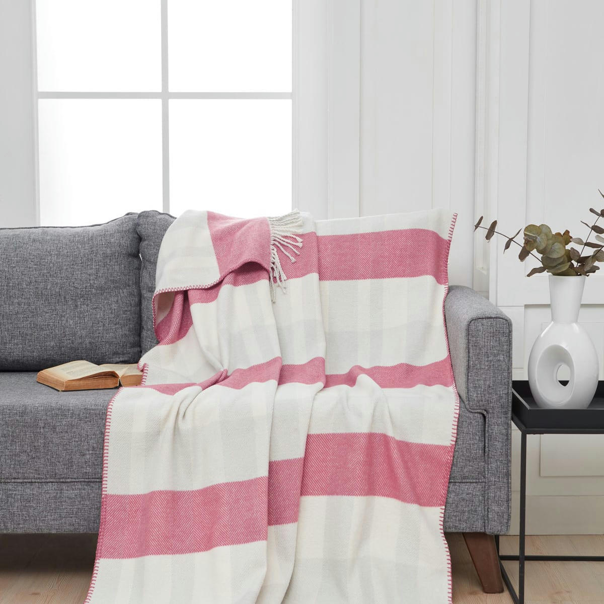 POLARIS - Plaid à franges chaud Framboise 130x170 cm