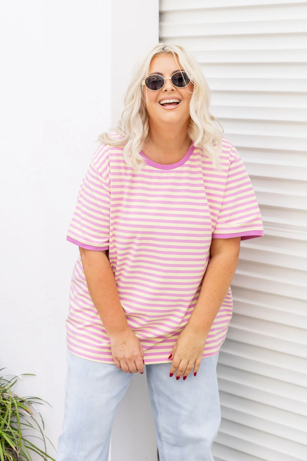 Striped Tee in Pink/Yellow