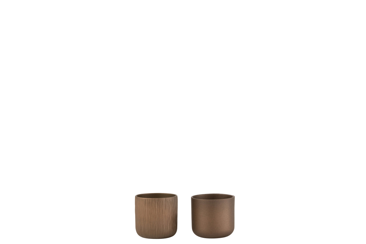J-Line bloempot Gen - keramiek - goud/koper - XXS - 2 stuks - Ø 7 cm