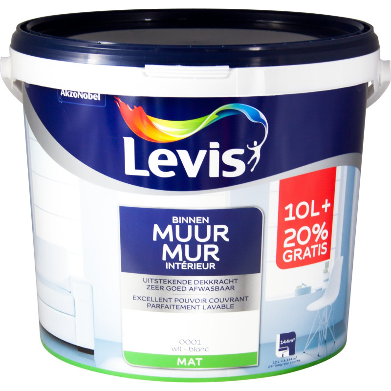 Peinture Mur Intérieur blanche mate 10 L   2 L LEVIS