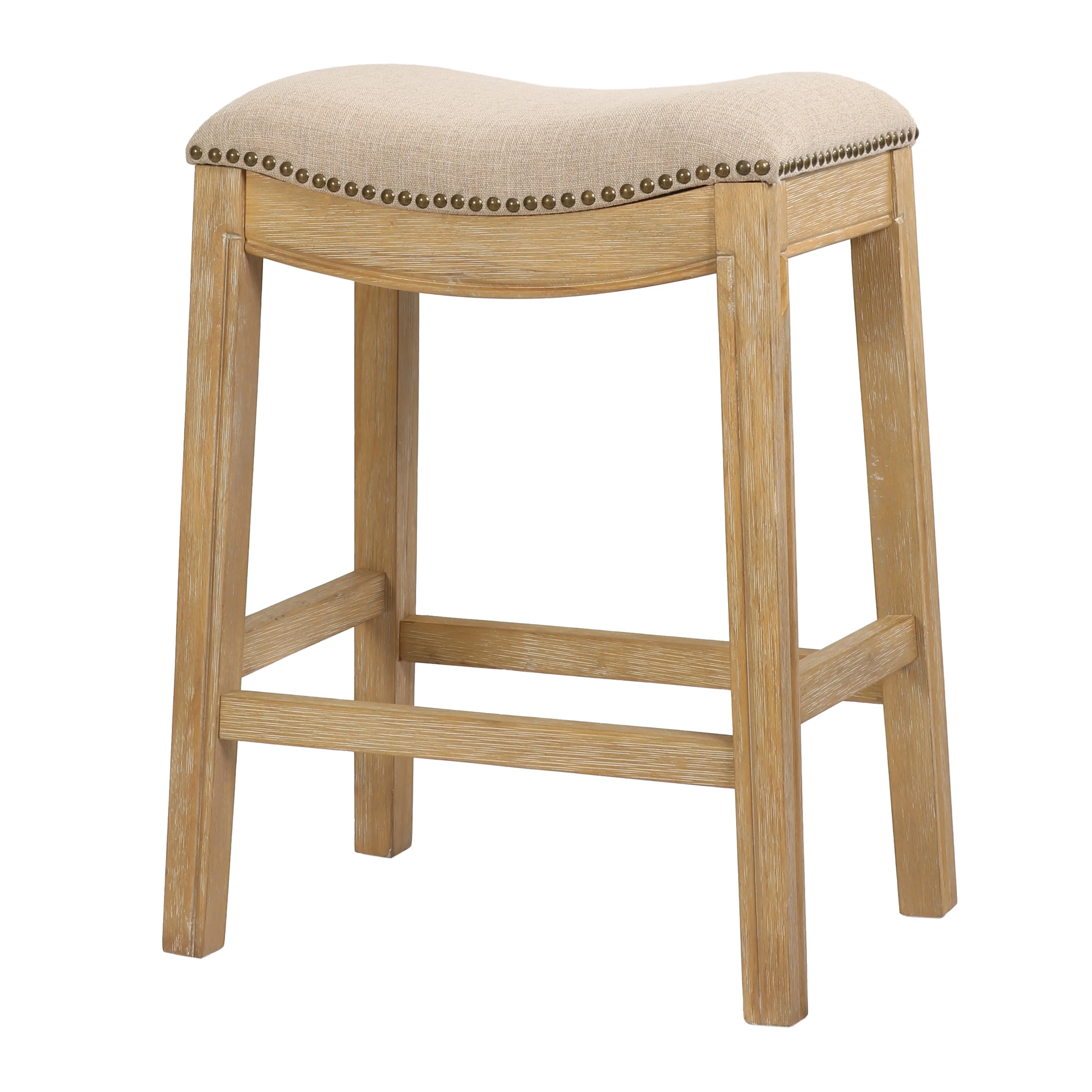 Sadie Saddle-Seat Wood Bar Stool with Upholstered Seat