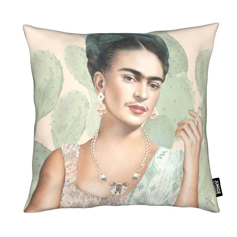 COUTURE MEXICAINE - Coussin en microfibre en blanc ivoire & vert 40x40