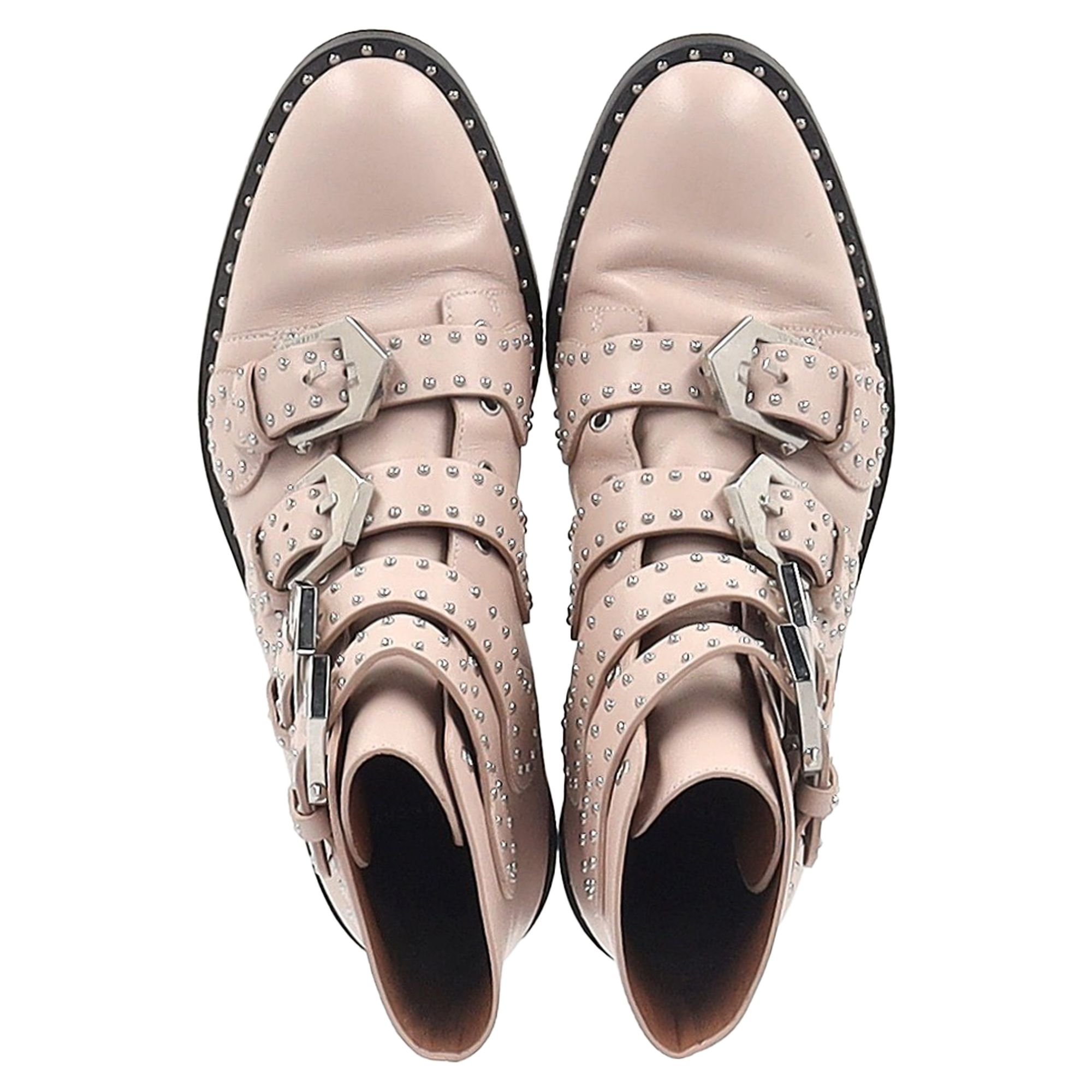 Givenchy Preloved Buckle Detail Studded Ankle Boots in Light Pink Leather