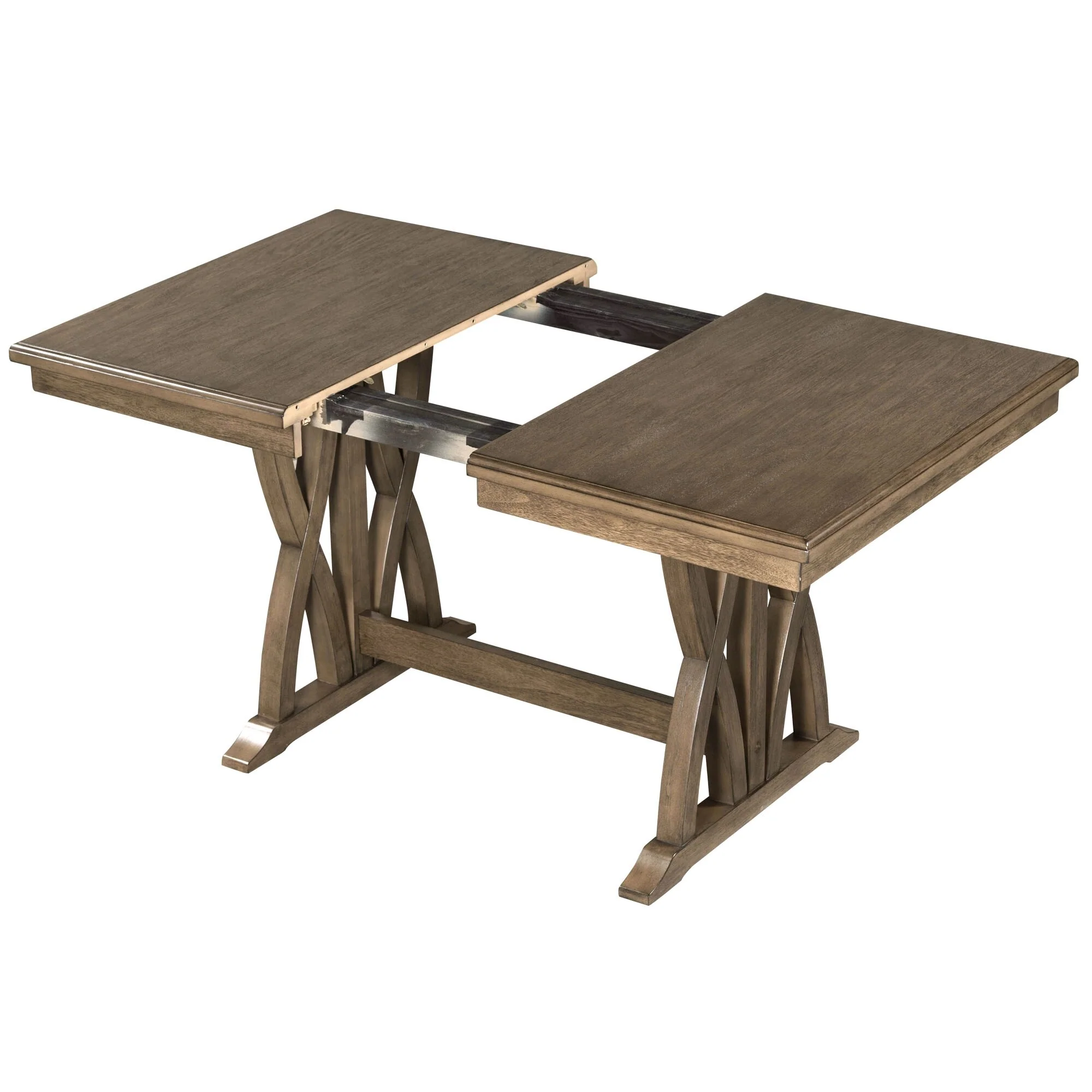 Roomfitters Mid-Century 7-Piece Extendable Wood Dining Table Set with Upholstered Chairs and 12 Leaf, Gray