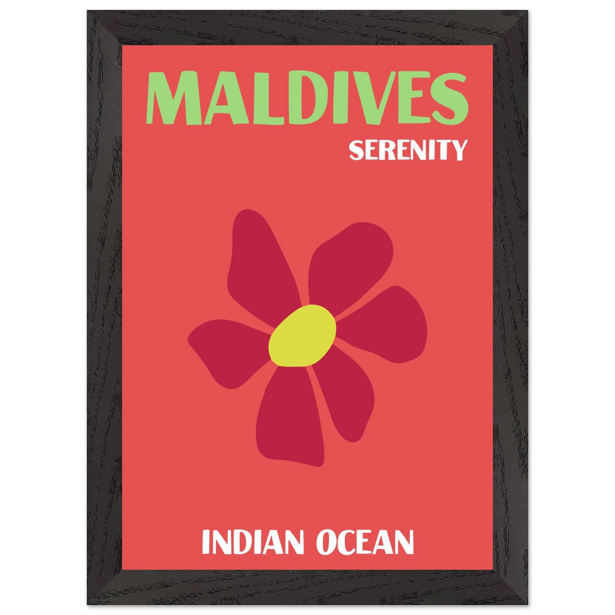 Artfulprints Poster met Lijst Indian Ocean - Maldives  - A4 21x29.7 cm - Rood