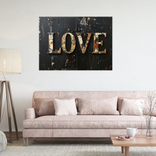 Obraz do salonu sypialni biura, Napis Love w stylu retro na czarnym 30x20