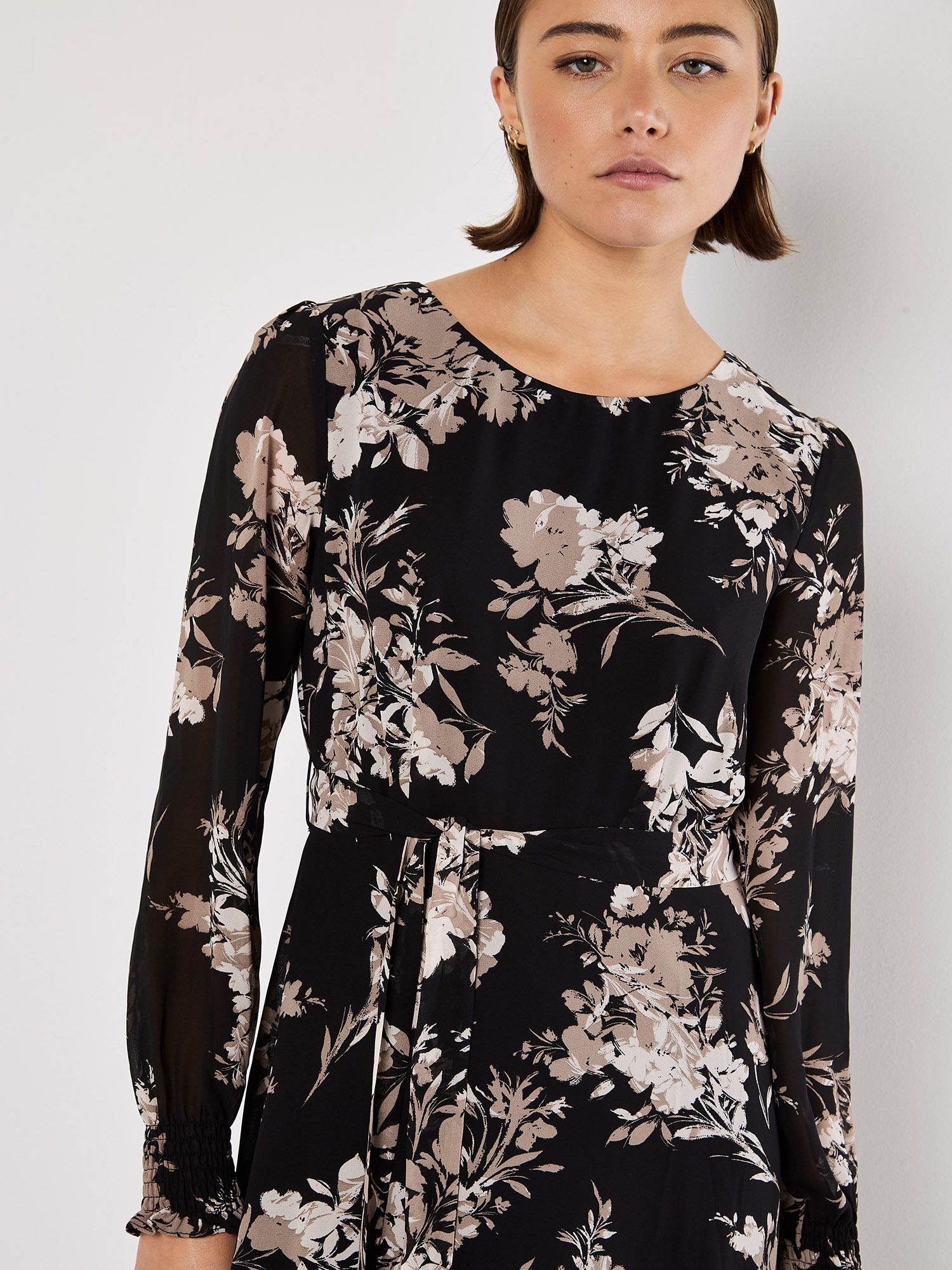 Apricot Silhouette Floral Chiffon Midaxi Dress