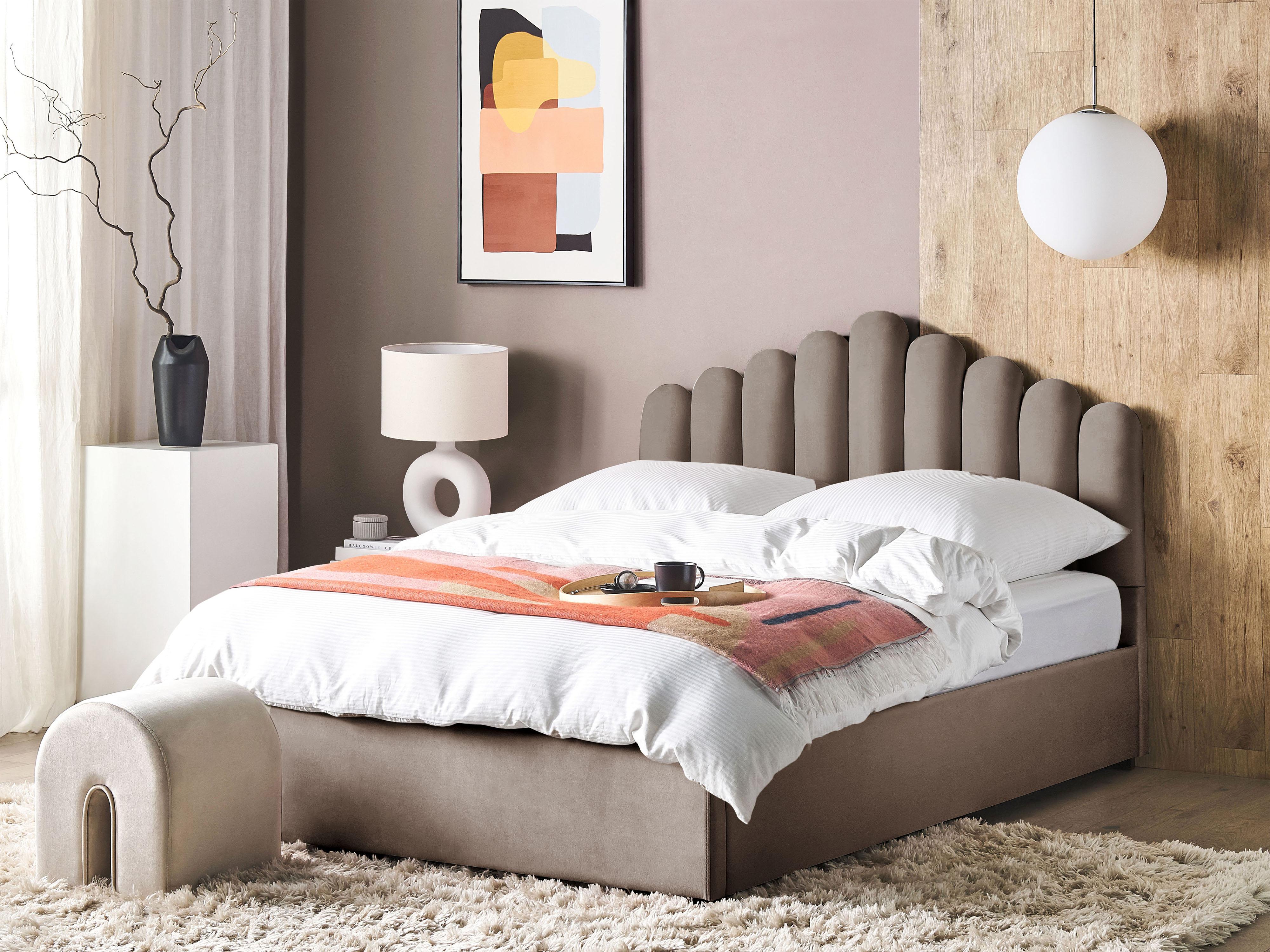 Ottoman Bed Velvet VINCENNES 180 x 200 cm (EU Super King) Taupe