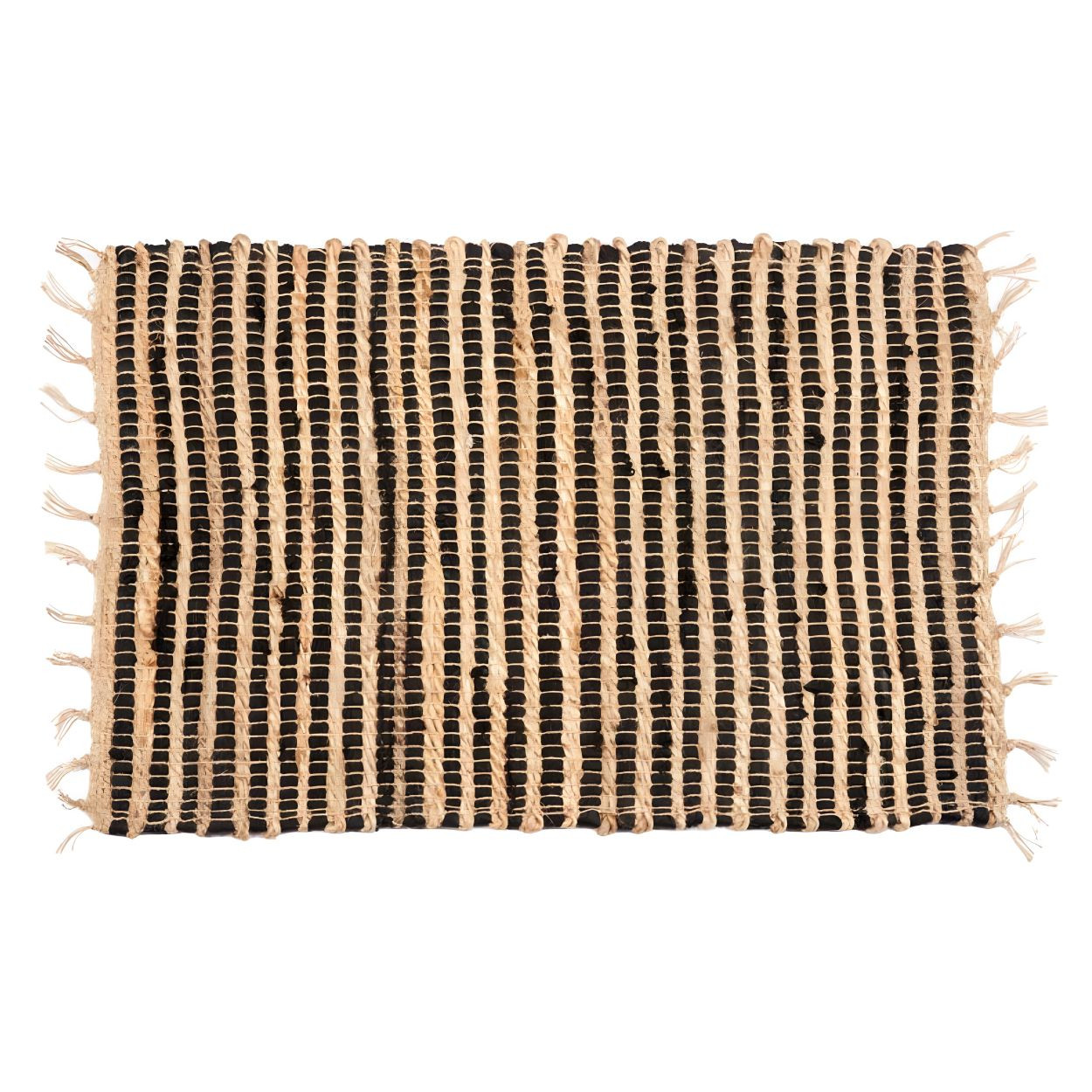Dywan jutowy naturalny beż z frędzlami czarne pasy 60x90 cm BOHO