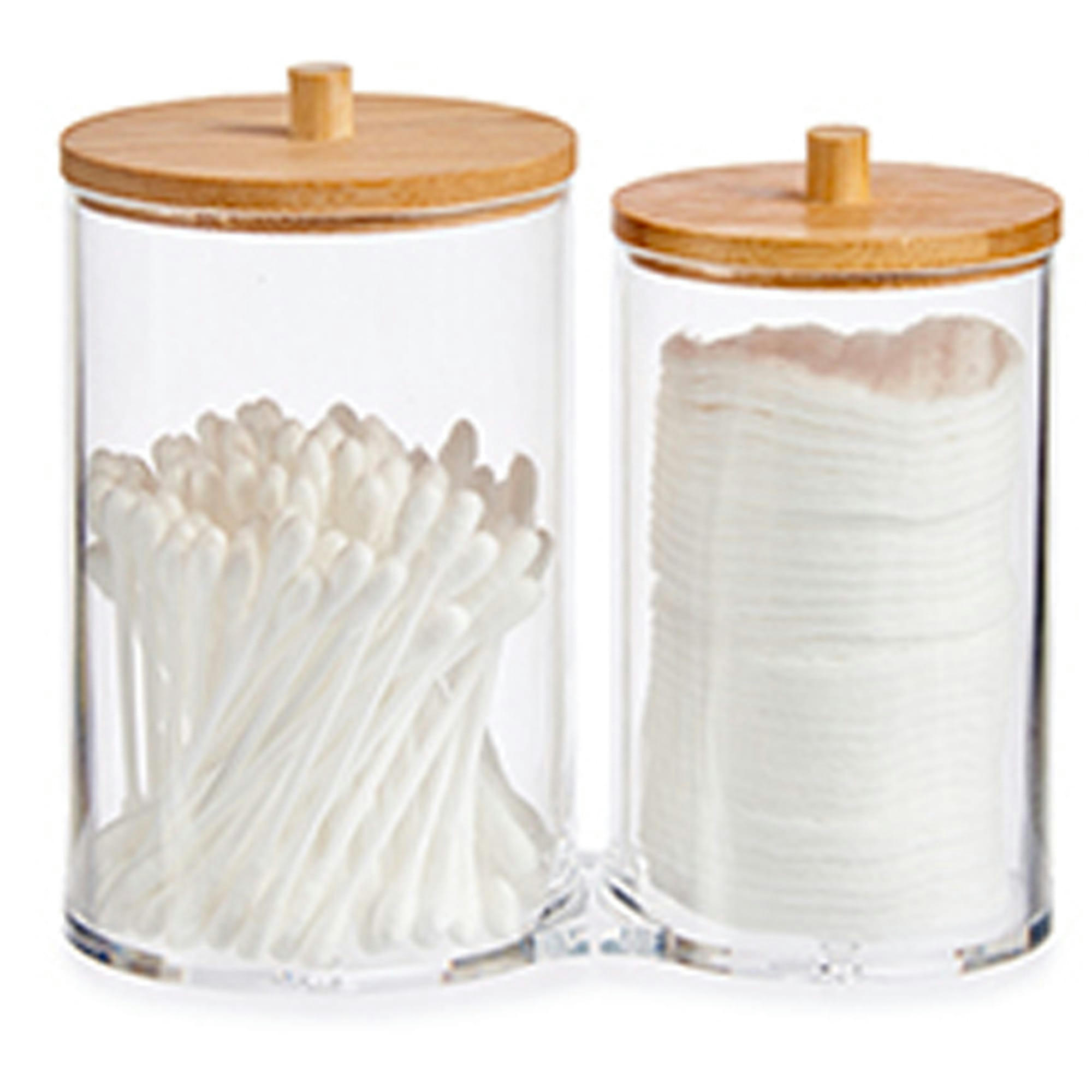 - Distributeur coton-tiges et coton transparent et bambou 15x8x13.5cm