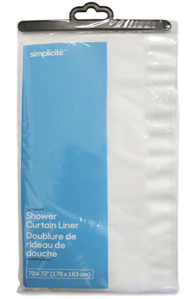 Simplicite PEVA LightweightShower Curtain Liner, Assorted Colours, 70-in x 72-in