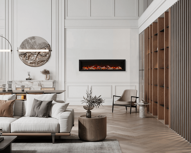 Amantii Smart 74" Clean face Electric Built-in with log and glass, black steel surround