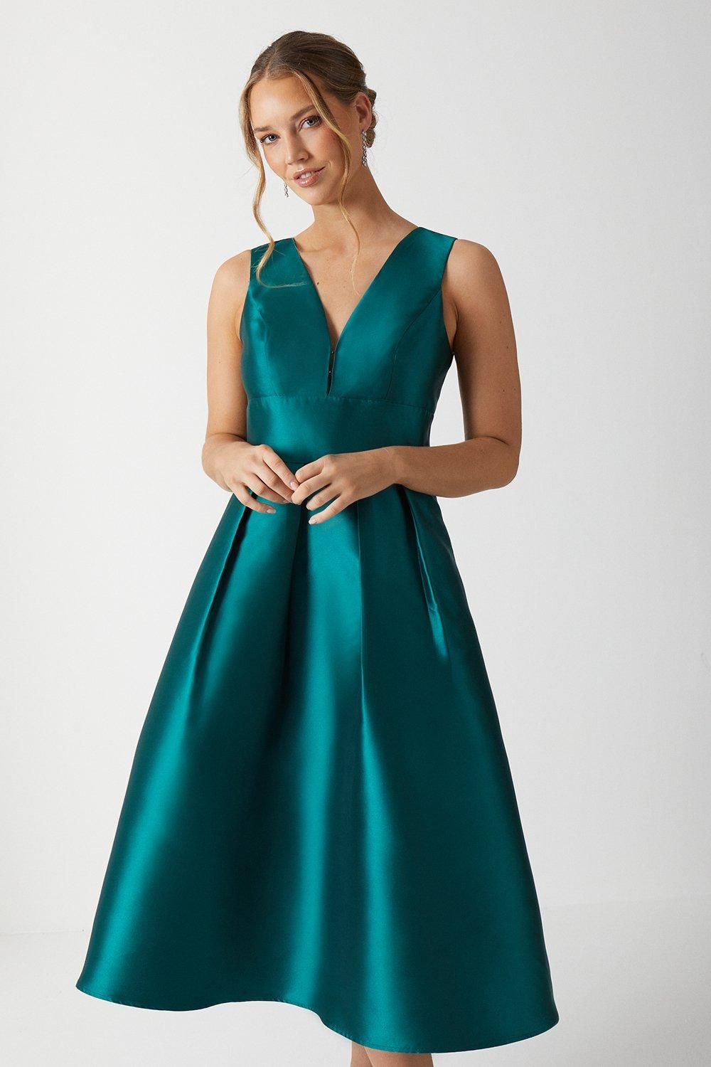 Coast Plunge Neck Structured Twill Midi Bridesmaid Dress