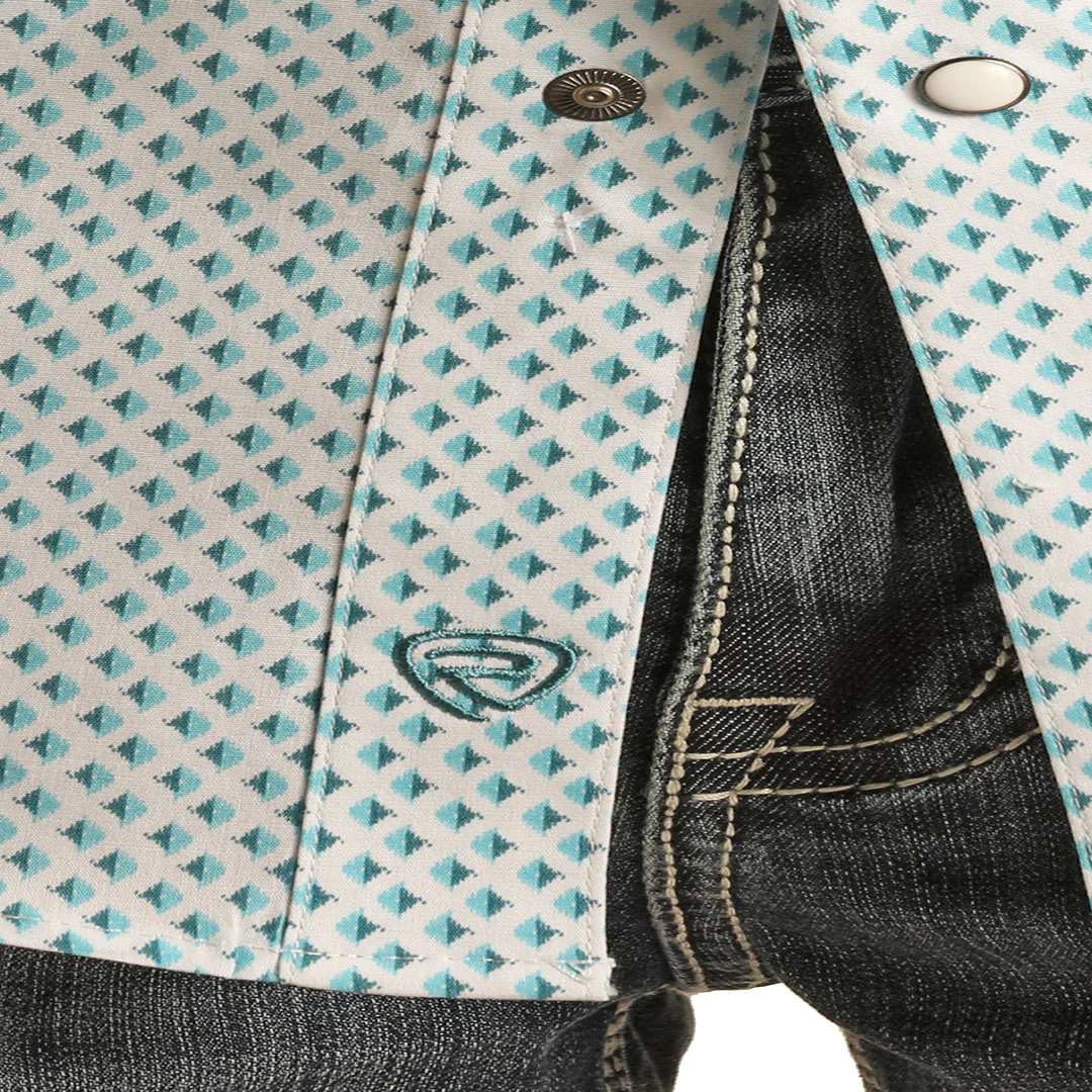 Мужская рубашка в стиле рок-н-ролл с ромбовидным принтом и кнопками.