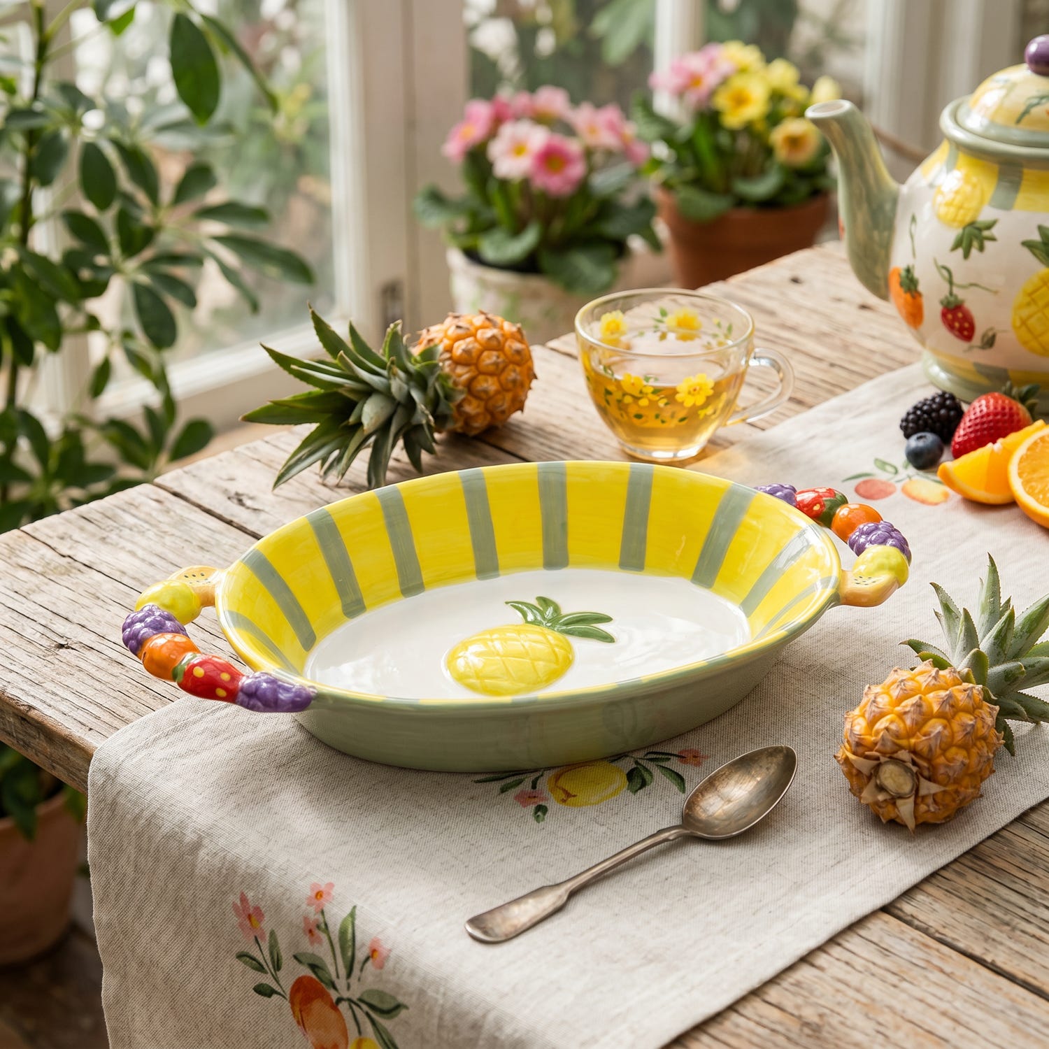 Piatto portata con manici ananas Florafruit ceramica