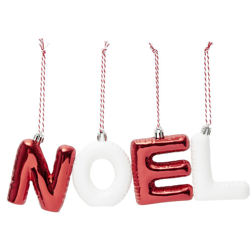 Lettre NOEL à suspendre rouge et blanc L26cm 4 pièces