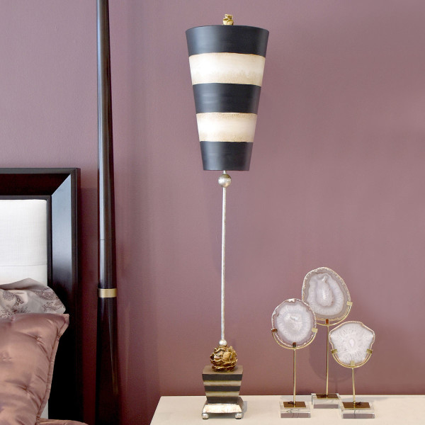 Lampa stołowaczarna-taupe Peony 1xE27x60W wys:112cm Flambeau