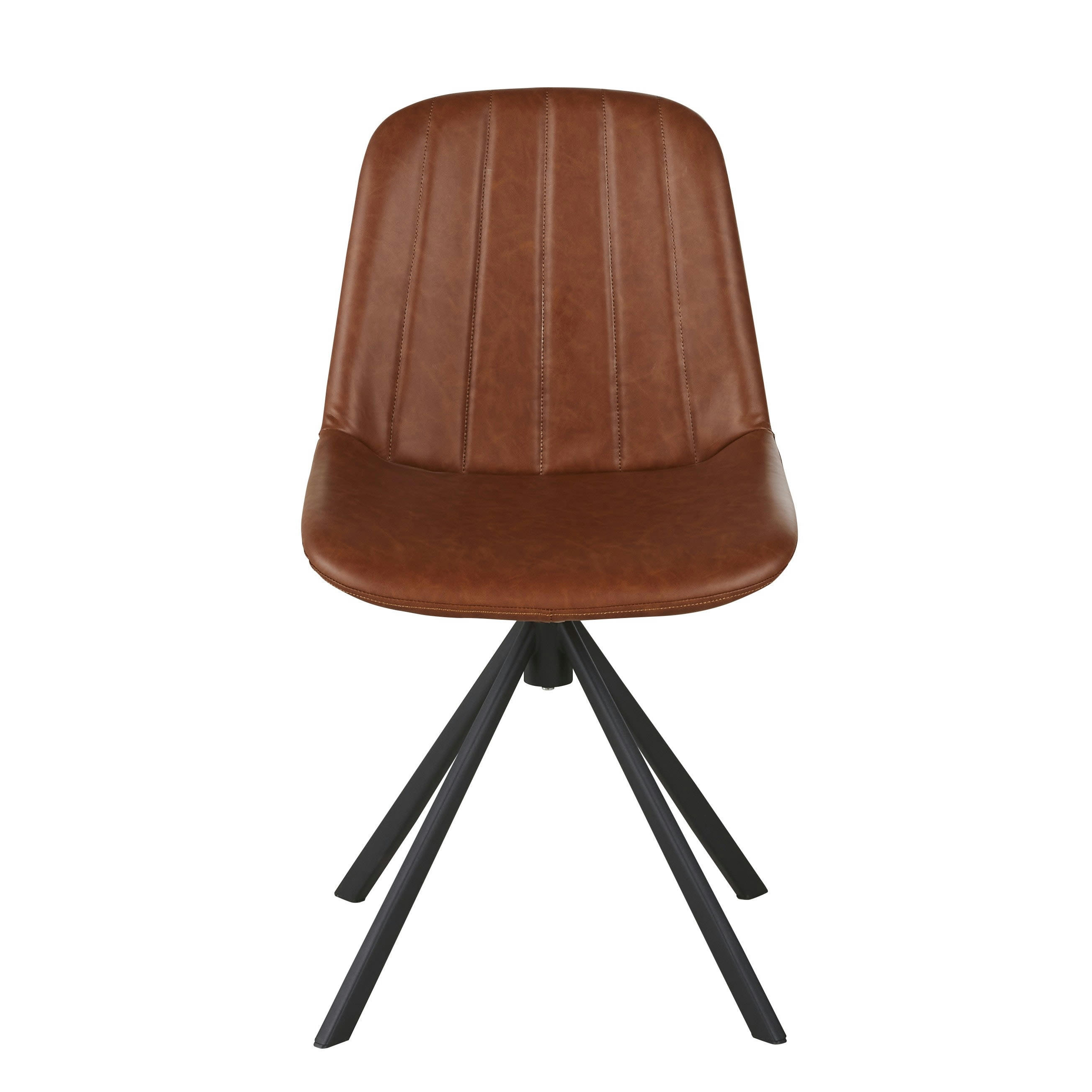 Keira - Chaise rotative en textile enduit marron et métal noir