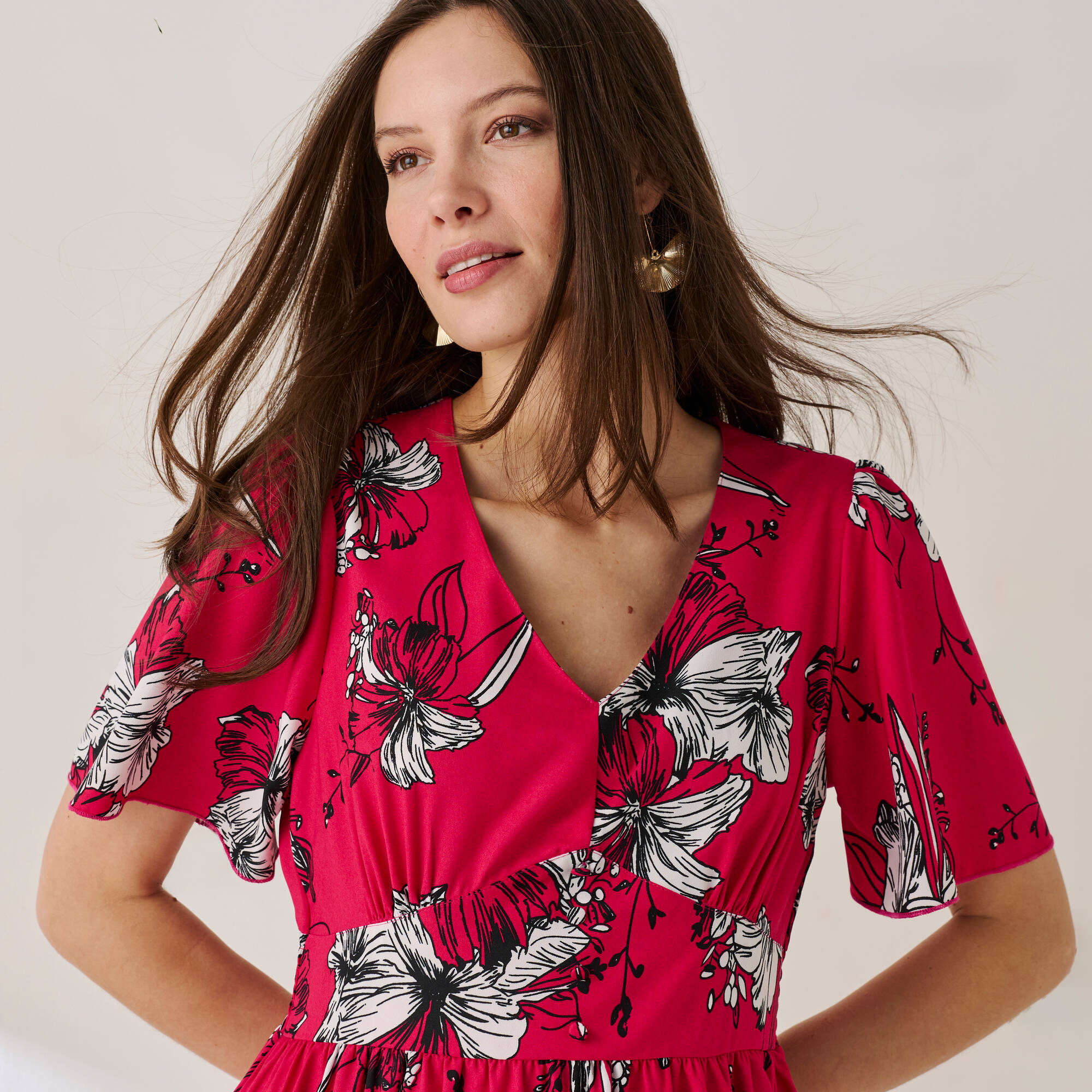 Robe longue imprimée, manches évasées