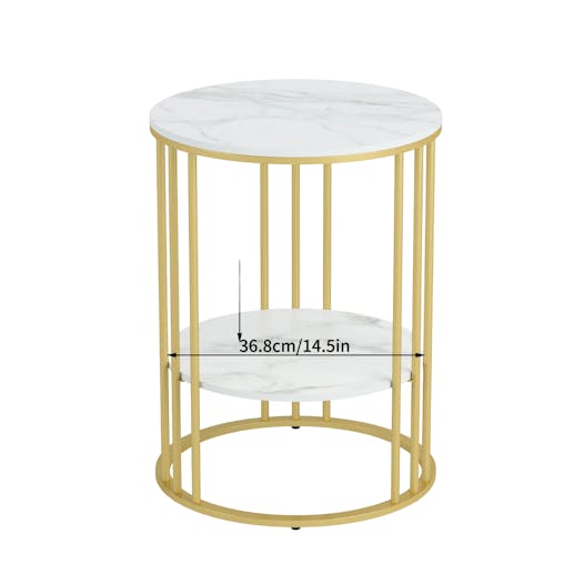 NNEOBA Round Marble Accent Table - Gold Frame, 2-Tier Nightstand