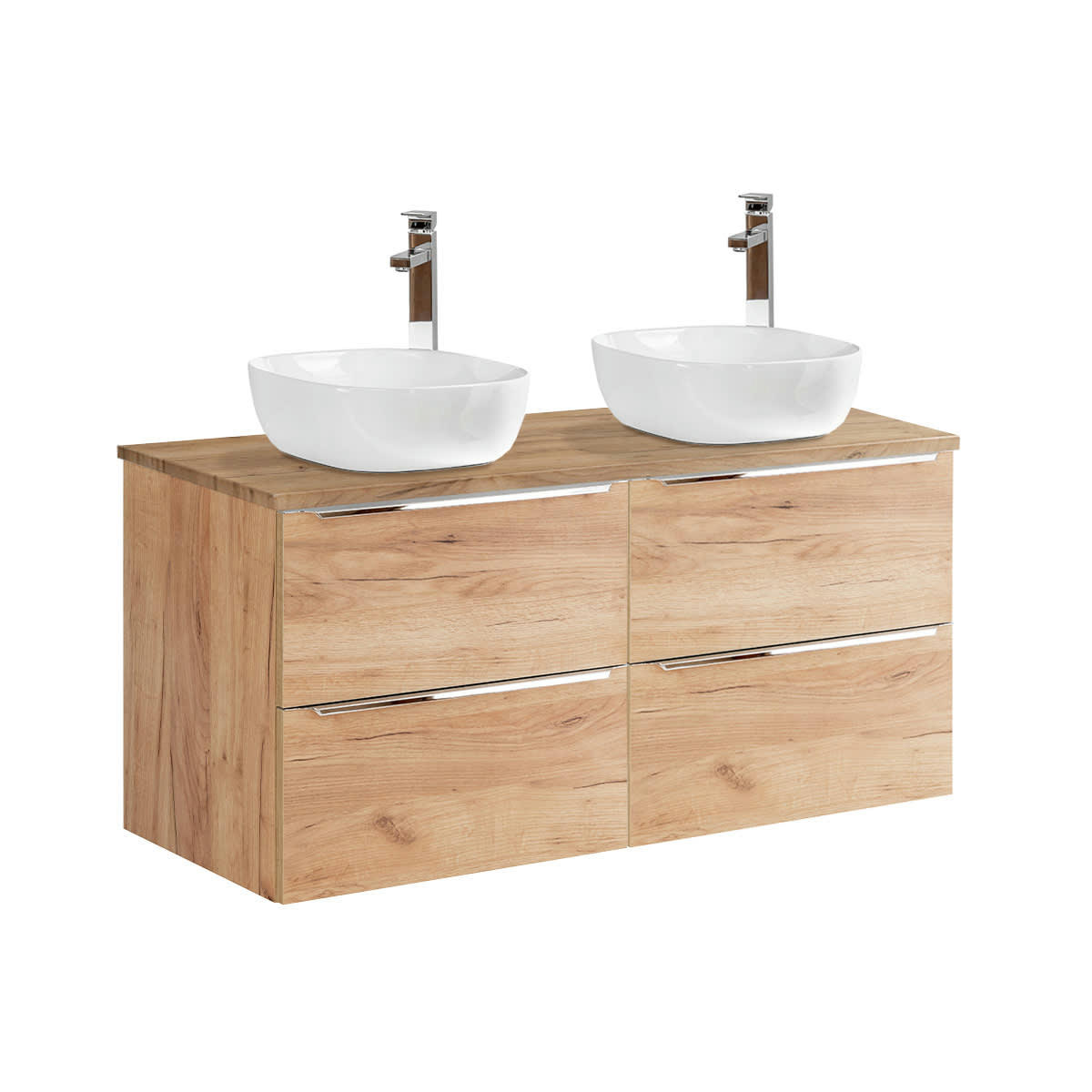 - Ensemble meuble double vasque 120cm et colonne stratifiés naturel