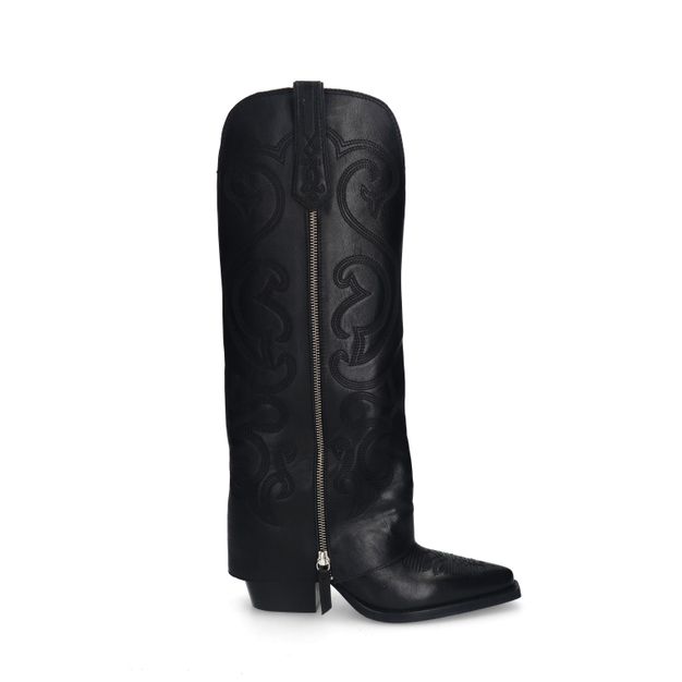 Zwarte leren cowboylaarzen met sierstiksels