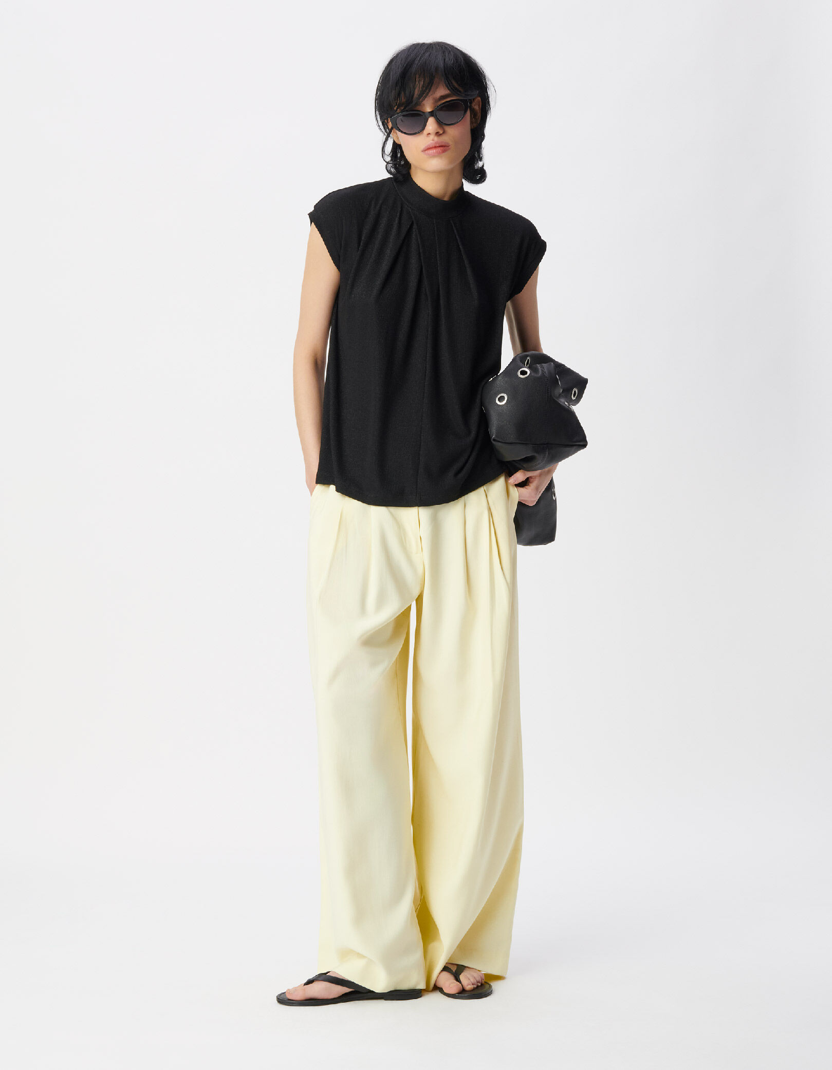 Tee-shirt sans manches noir pailleté Femme