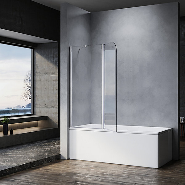 Pare-Baignoire SIRHONA 1200x1400mm Ecran de Baignoire 2 Volets   6mm Verre Transparent   Barre de Tension en Aluminium