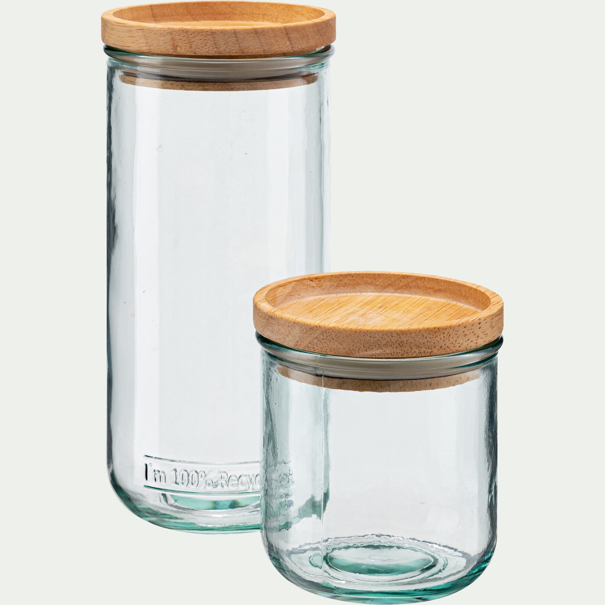 AQUA - Bocal en verre recyclé avec couvercle en bois 82cl - transparent