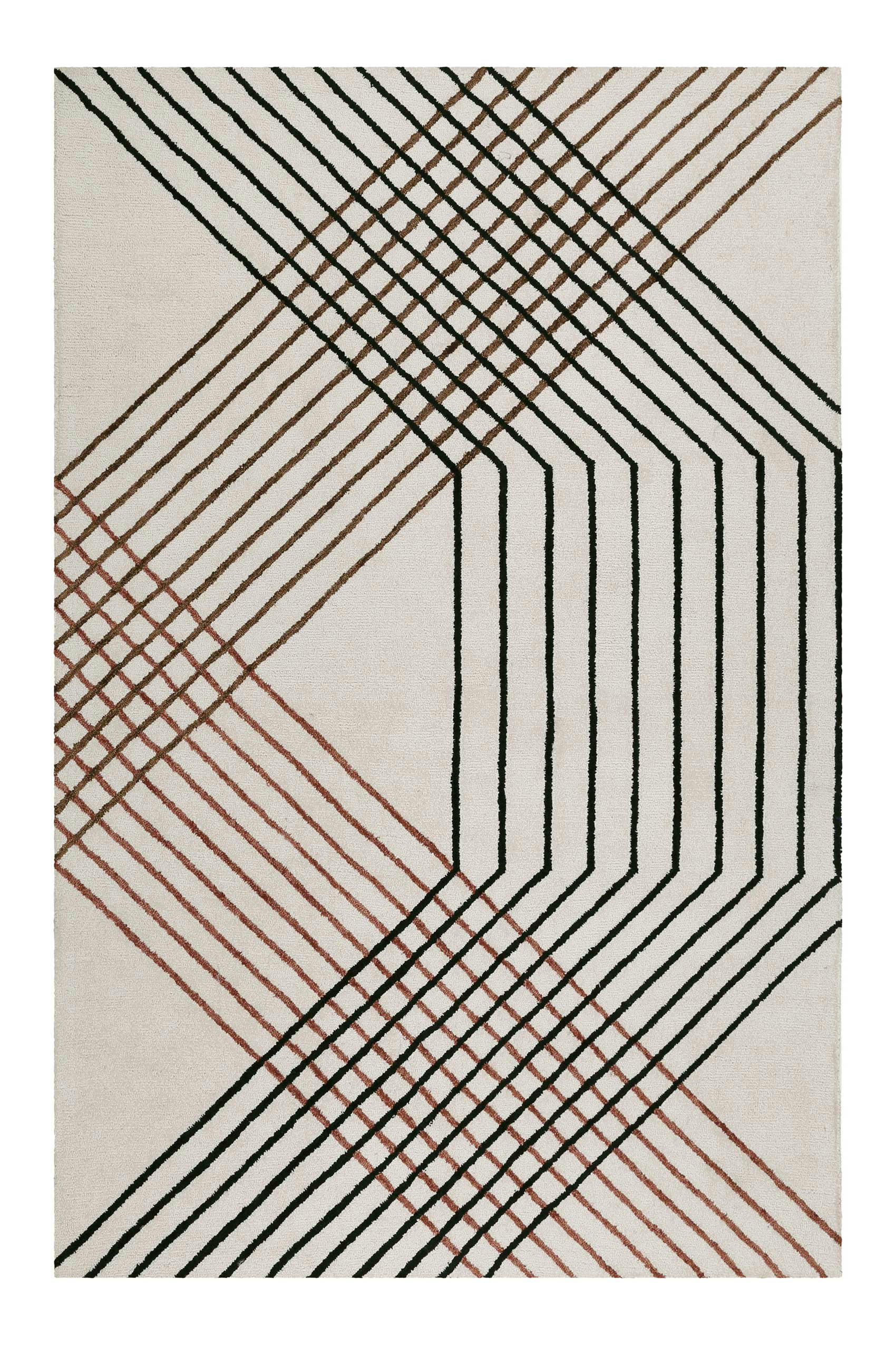 BASS - Tapis fait main motif rayures design beige 160x230