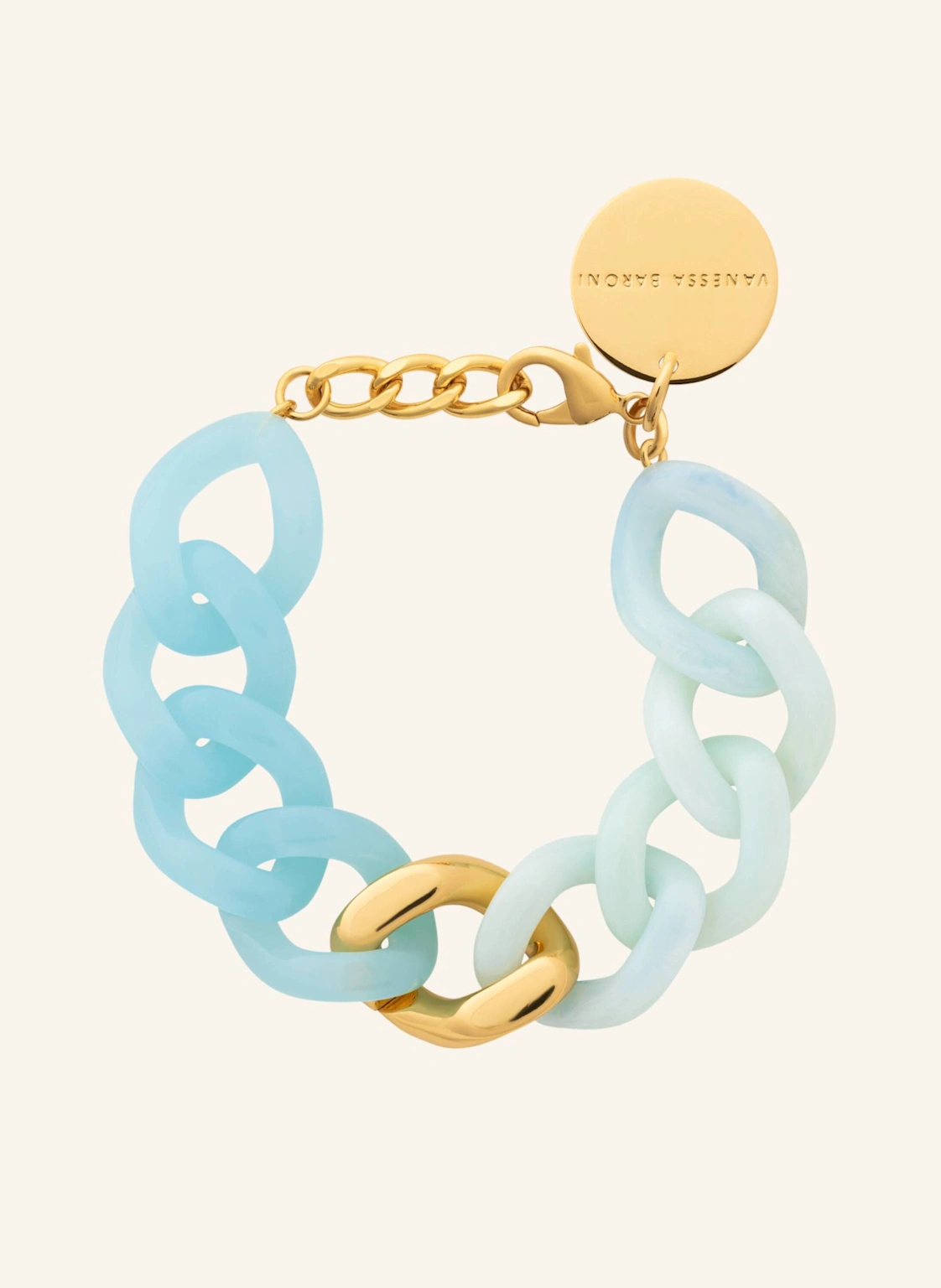 VANESSA BARONI Armbänder FLAT CHAIN BRACELET TWO COLOR WITH GOLD CLOUD MARBLE OPALINE BLUE by GLAMBOU