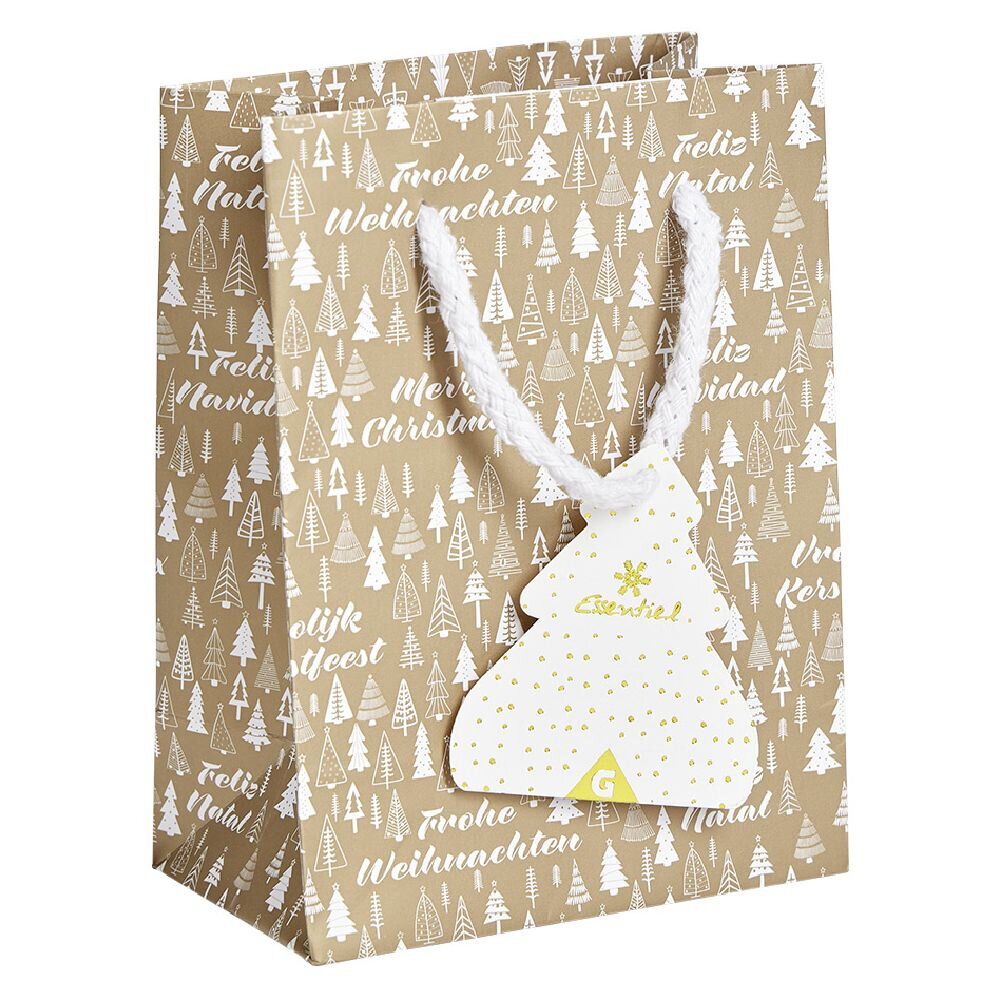 Sac cadeau No&euml;l motif sapin ou uni doré pailleté -Taille S