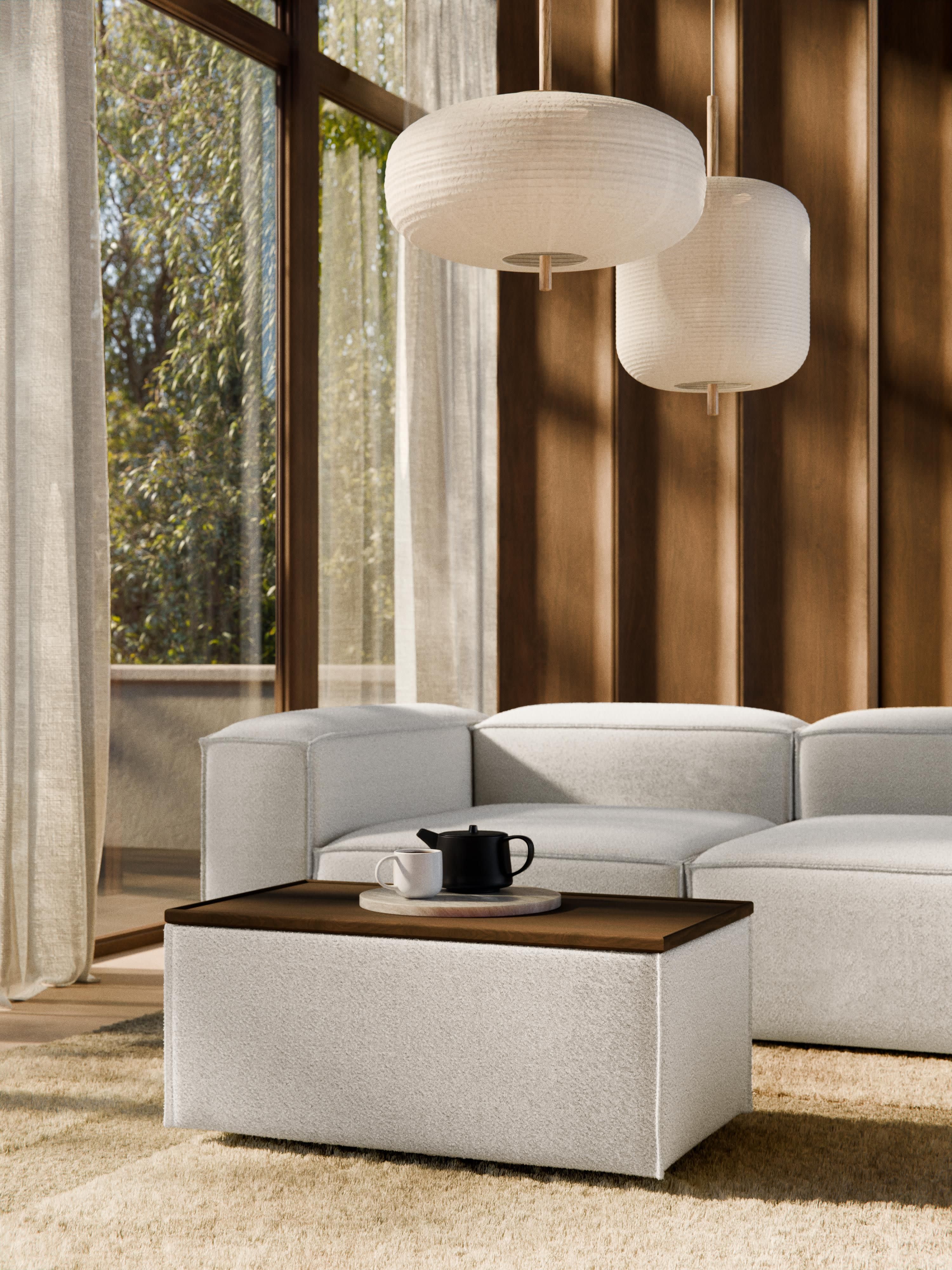 Sofa-Hocker Lennon aus Bouclé mit Stauraum
