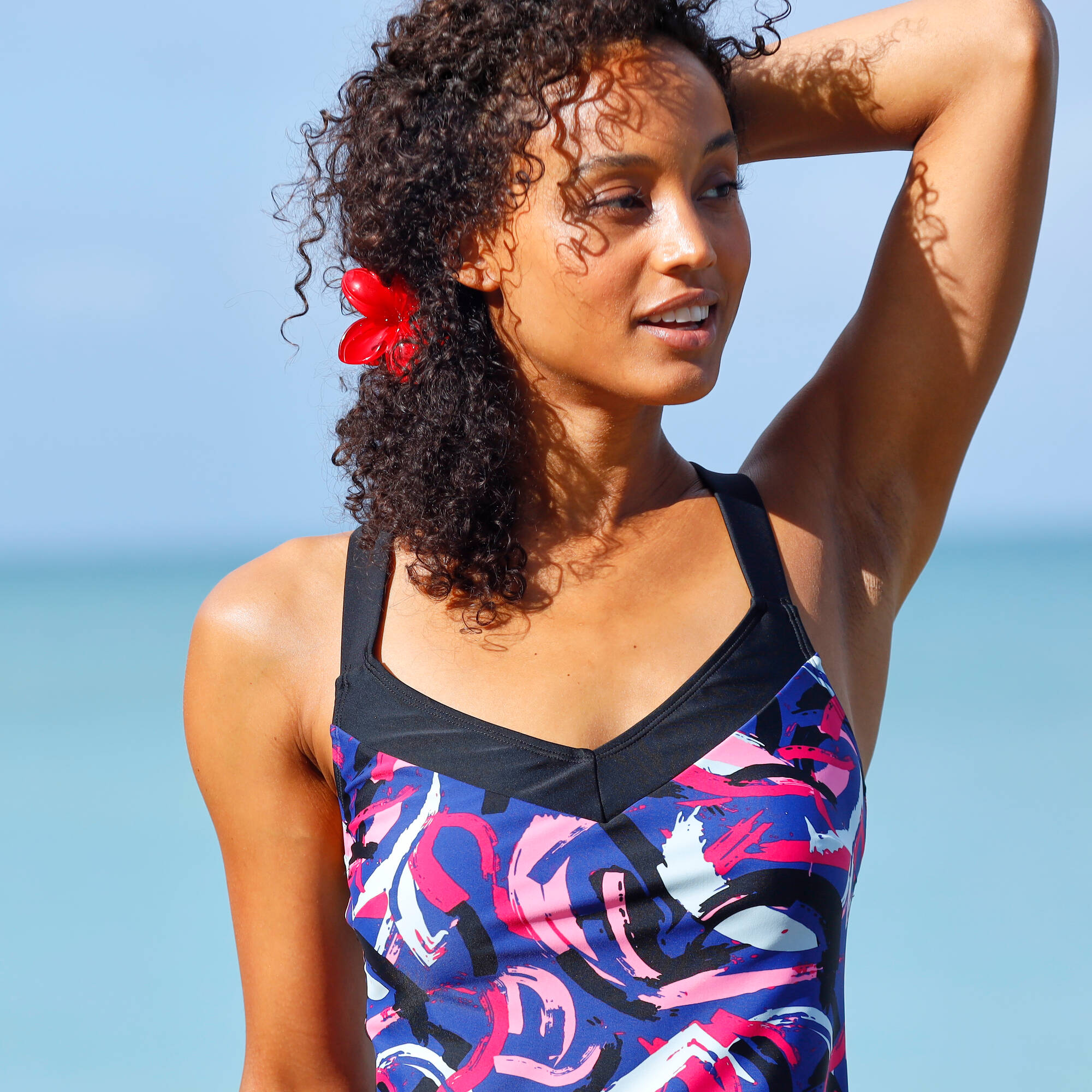 Haut de tankini imprimé dos croisé Lohena, coques moulées