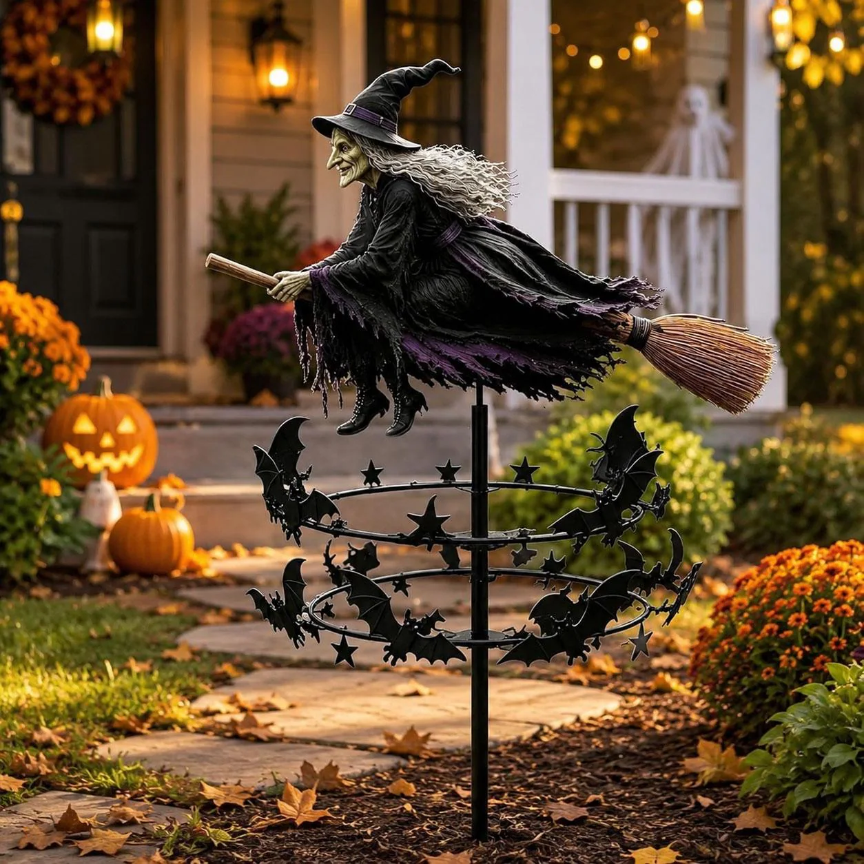 Halloween Witch Wind Spinner, Outdoor Garden Stake Decor for Yard or Lawn, Unique Gift for Halloween Lovers & Neighbors