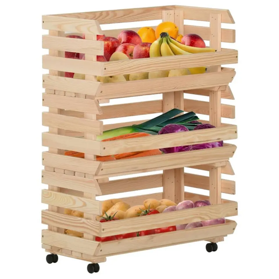 vidaXL - Groentetrolley - Bruin - Grenenhout - 57 x 30 x 80 cm