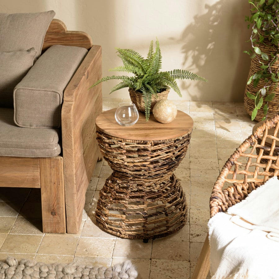 ALIDA - Tabouret assise en bois de teck recyclé