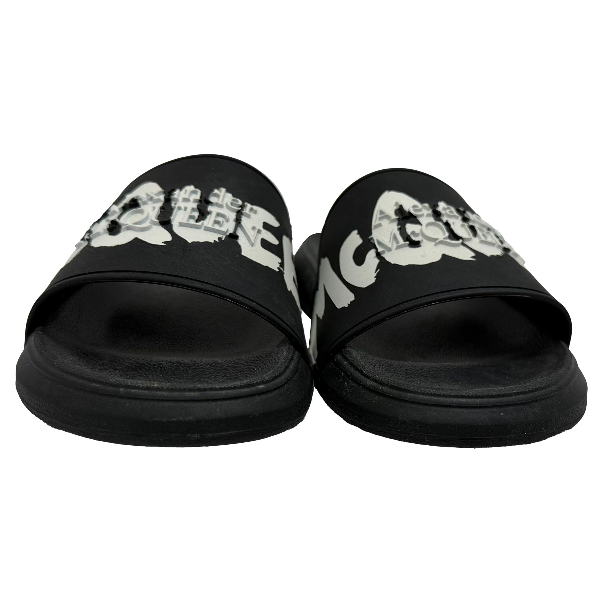 Alexander McQueen Preloved Grafitti Logo Slide Sandals in Black Rubber