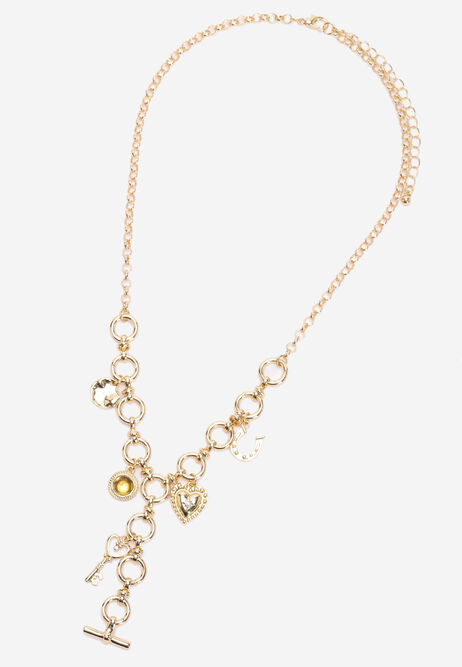 Womens Gold Charm Pendent Drop Necklace