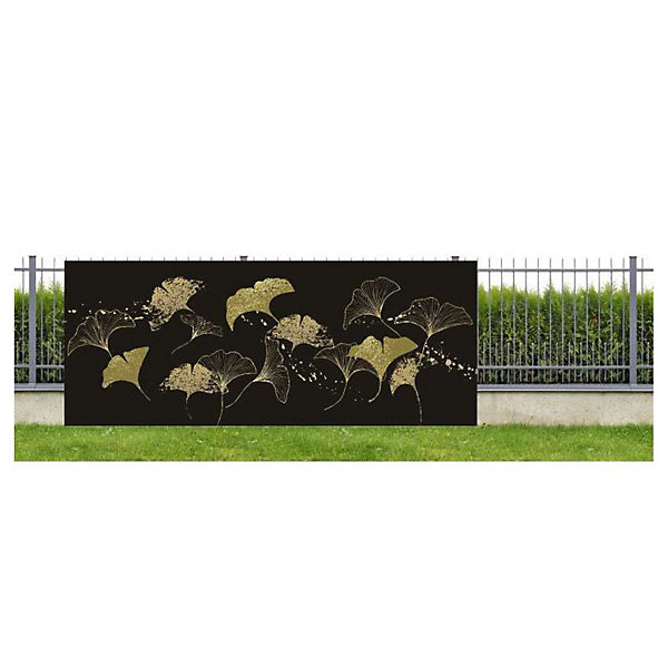 Brise vue design sur fond noir GINKGO, H.2 x L.5 m, 100% occultant, Made in France par Scenolia   kit de fixation offert