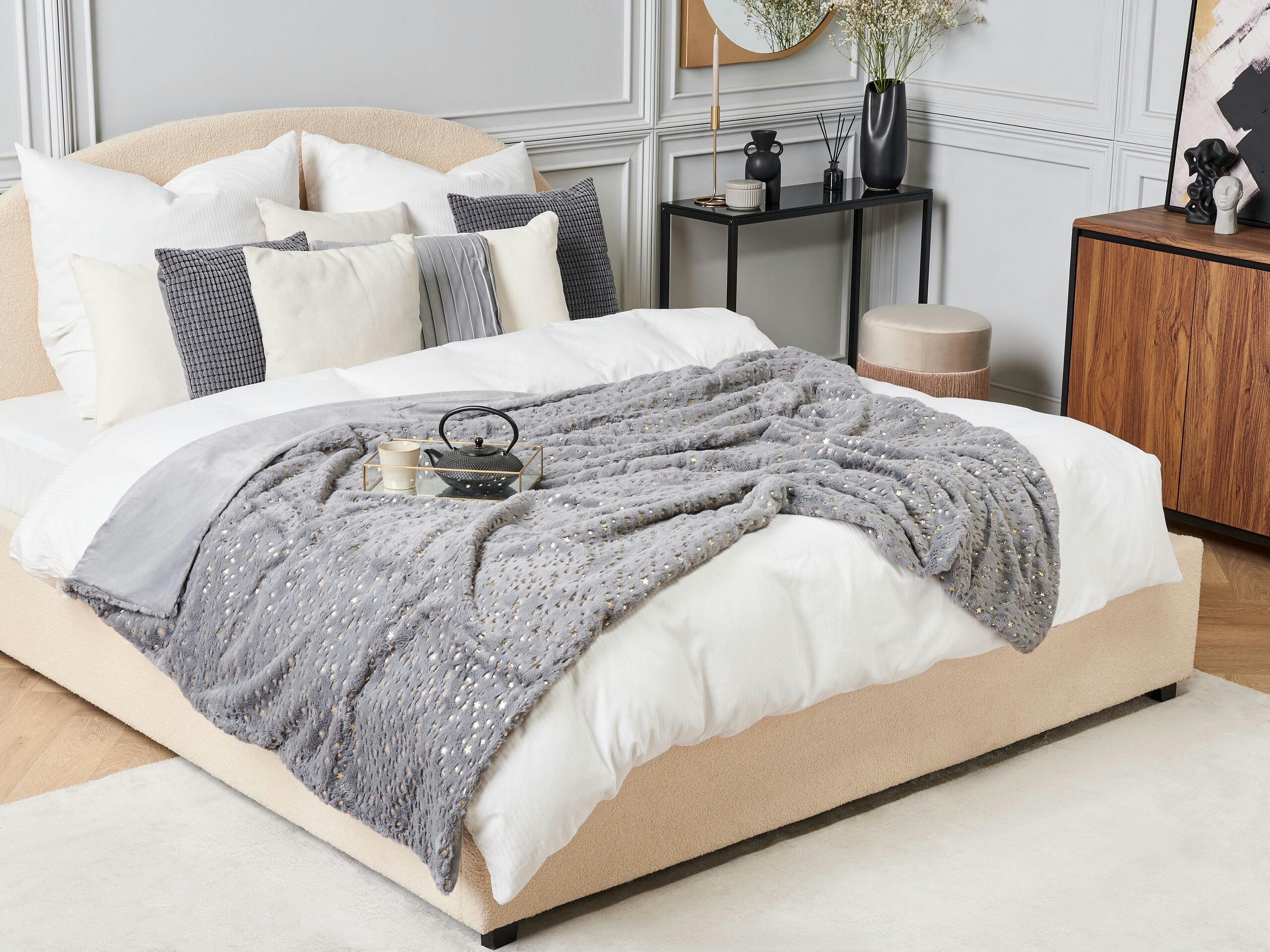 ALAZEYA - Couverture en polyester gris 180x130cm