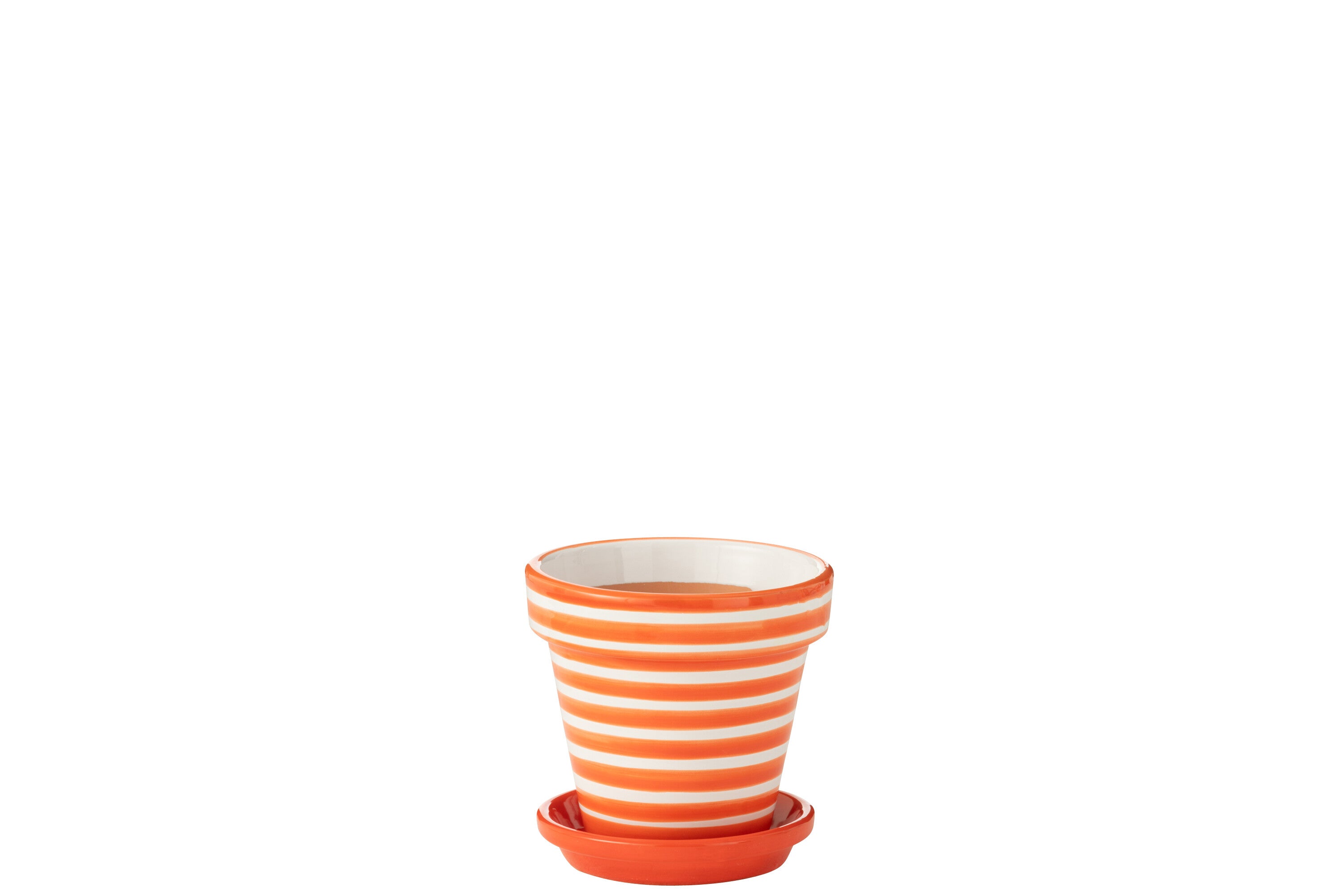 J-Line bloempot Granada Stripes Handmade   Painted - keramiek - oranje - small - Ø 21 cm