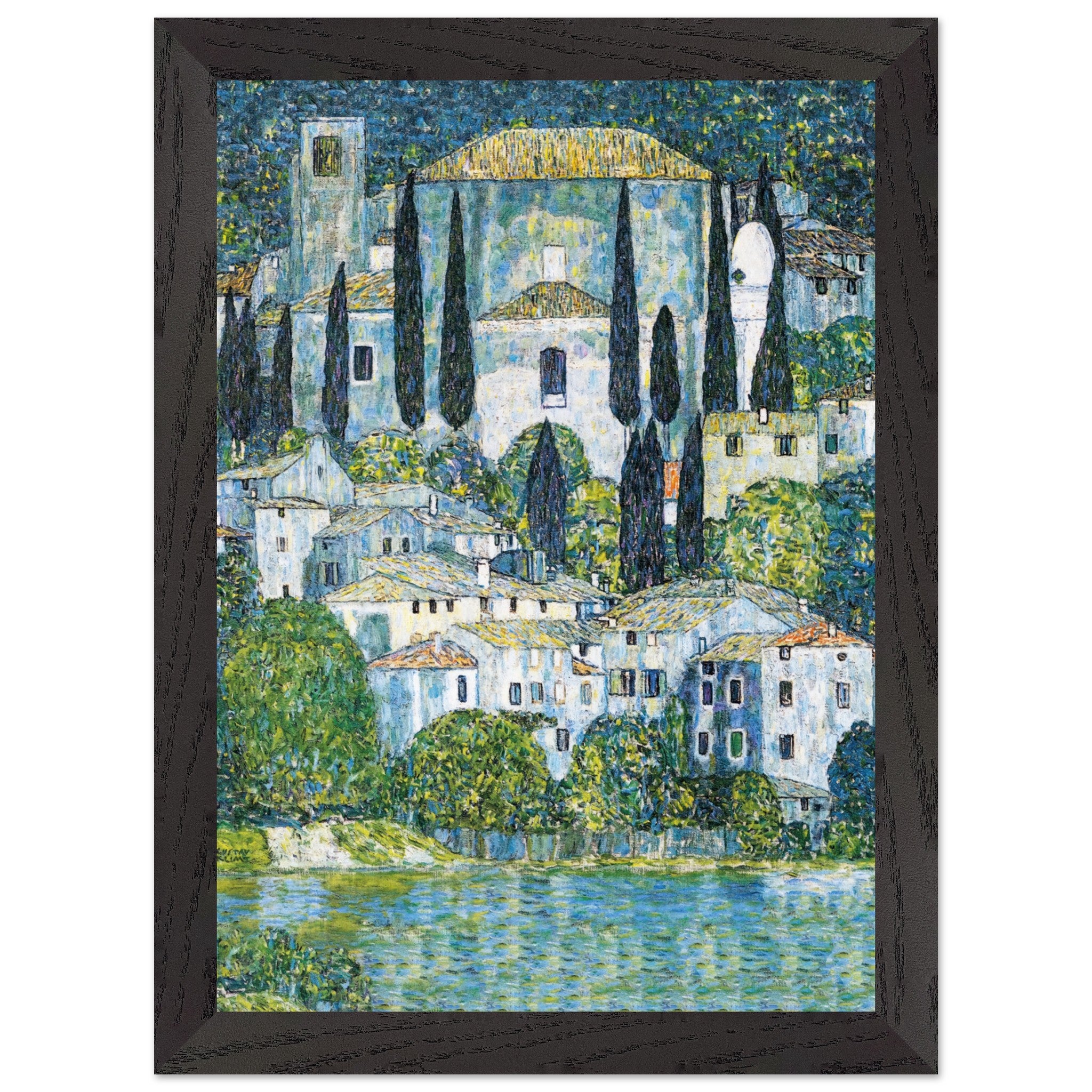 Artfulprints Poster met Lijst Gustav Klimt - Church in Cassone  - A4 21x29.7 cm - Donkergroen