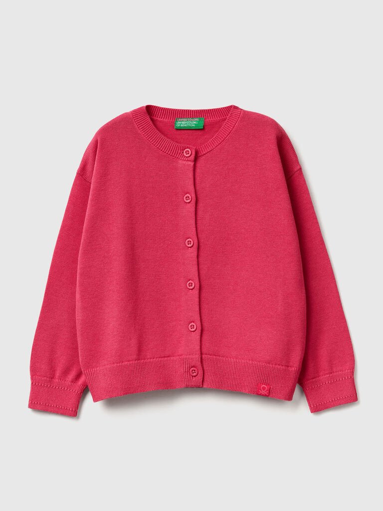 Pure cotton crew neck cardigan