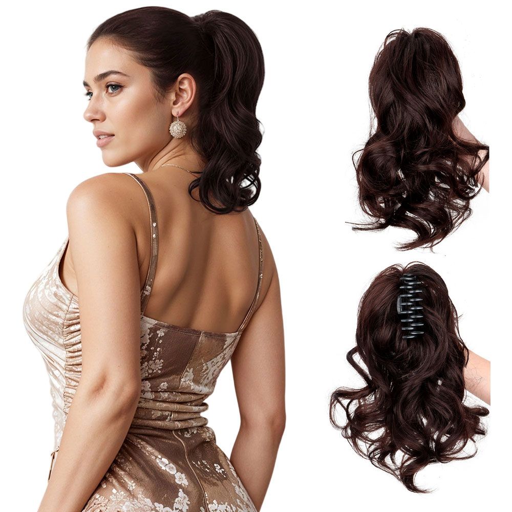 SHEONLY One-piece Brown Claw Clip Wavy Ponytail Hair Extension